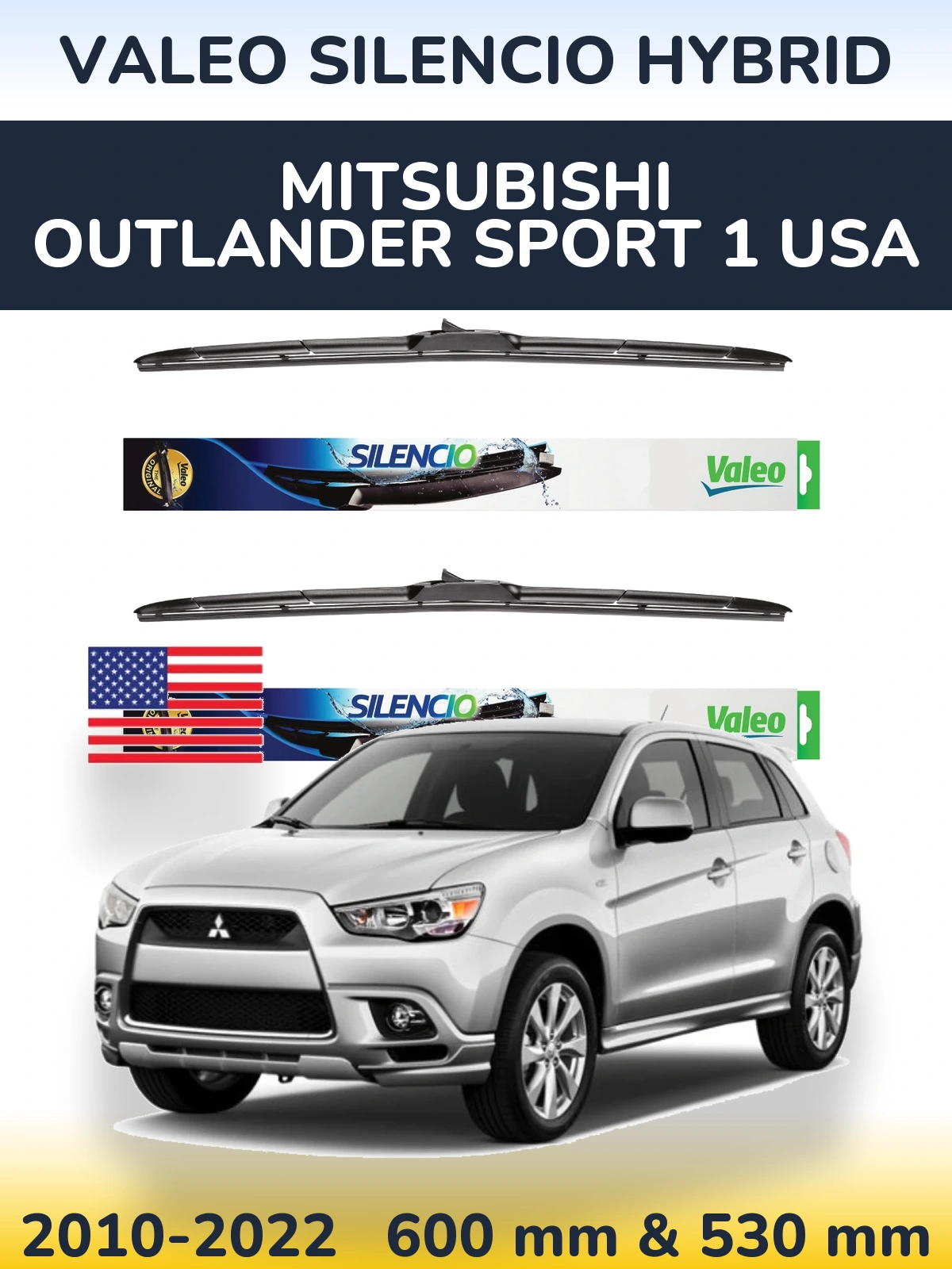 Комплект передніх щіток Valeo Silencio Hybrid 600 & 530 мм для Mitsubishi Outlander Sport 1 USA 2010-2022
