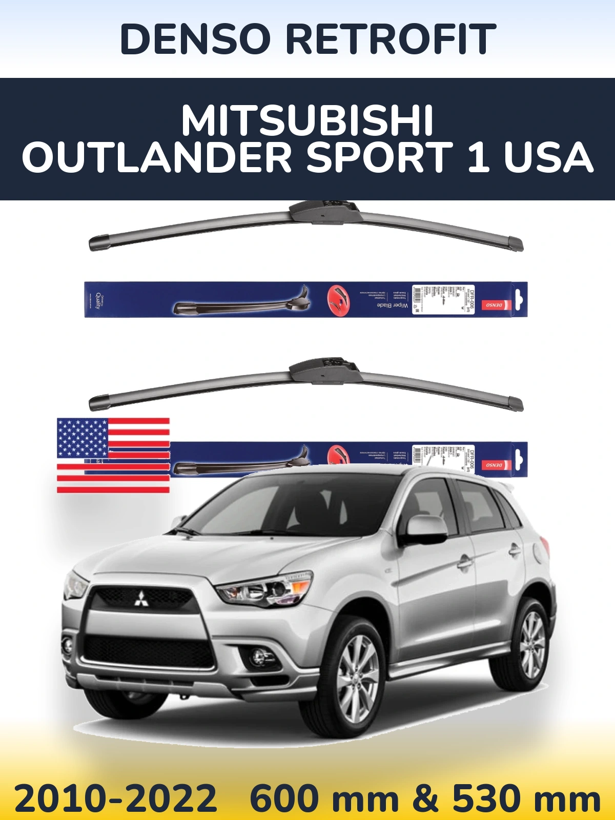 Front wiper blade set Denso Retrofit 600 & 530 mm for Mitsubishi Outlander Sport 1 USA 2010-2022