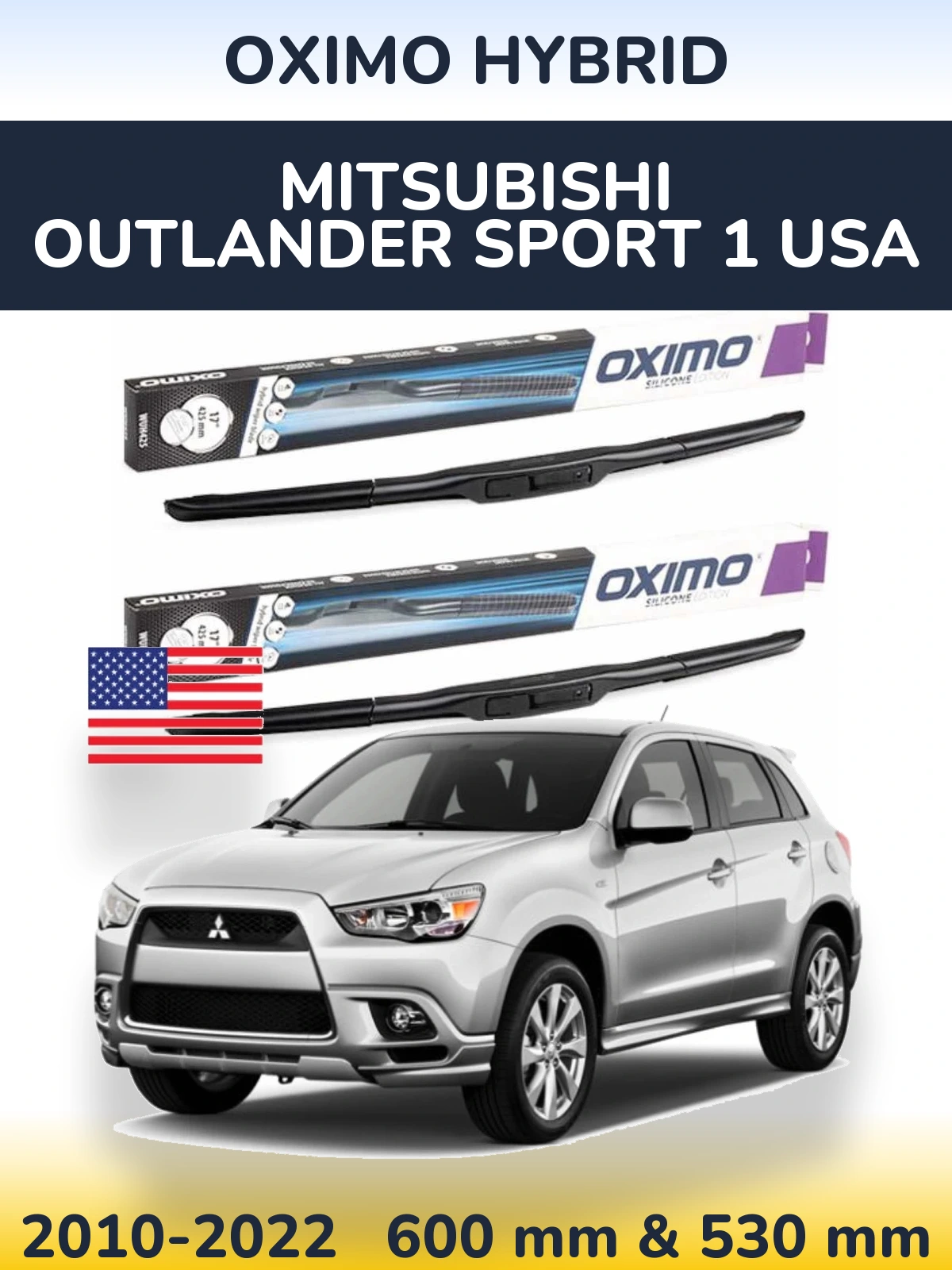 Front wiper blade set Oximo Hybrid 600 & 530 mm for Mitsubishi Outlander Sport 1 USA 2010-2022