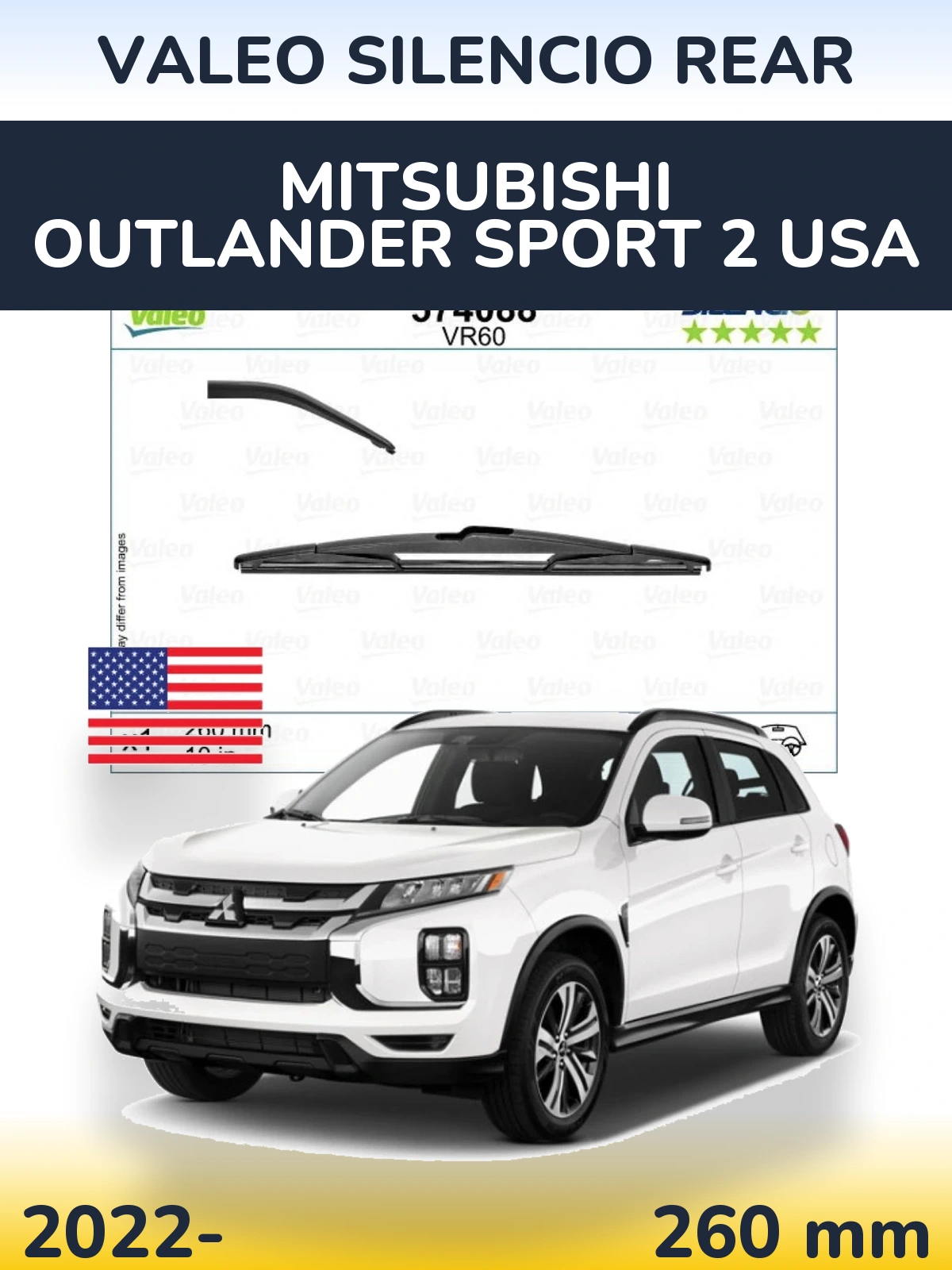 Rear wiper blade Valeo Silencio Rear 260 mm for Mitsubishi Outlander Sport 2 USA 2022-2026