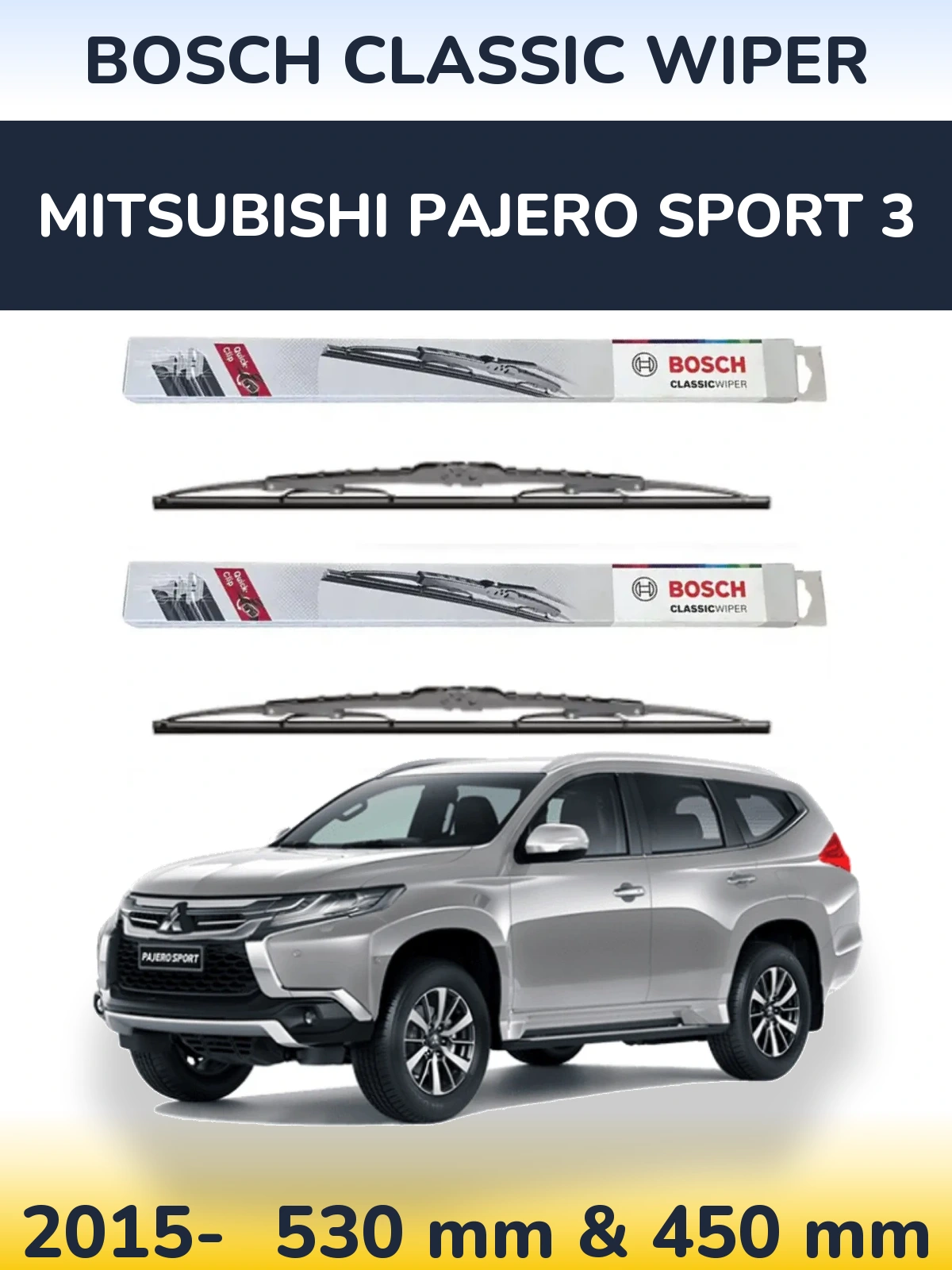 Komplet przednich wycieraczek BOSCH Classic Wiper 530 & 450 mm do Mitsubishi Pajero Sport 3 2015-2026