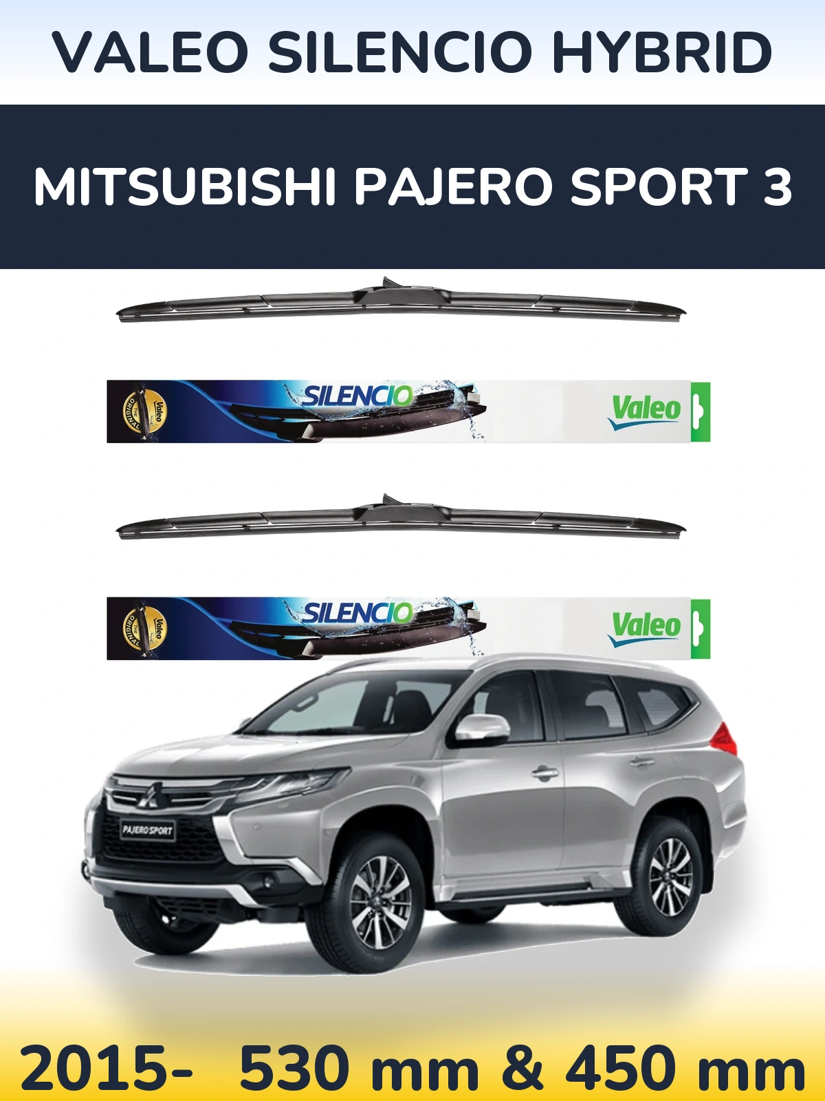 Komplet przednich wycieraczek Valeo Silencio Hybrid 530 & 450 mm do Mitsubishi Pajero Sport 3 2015-2026