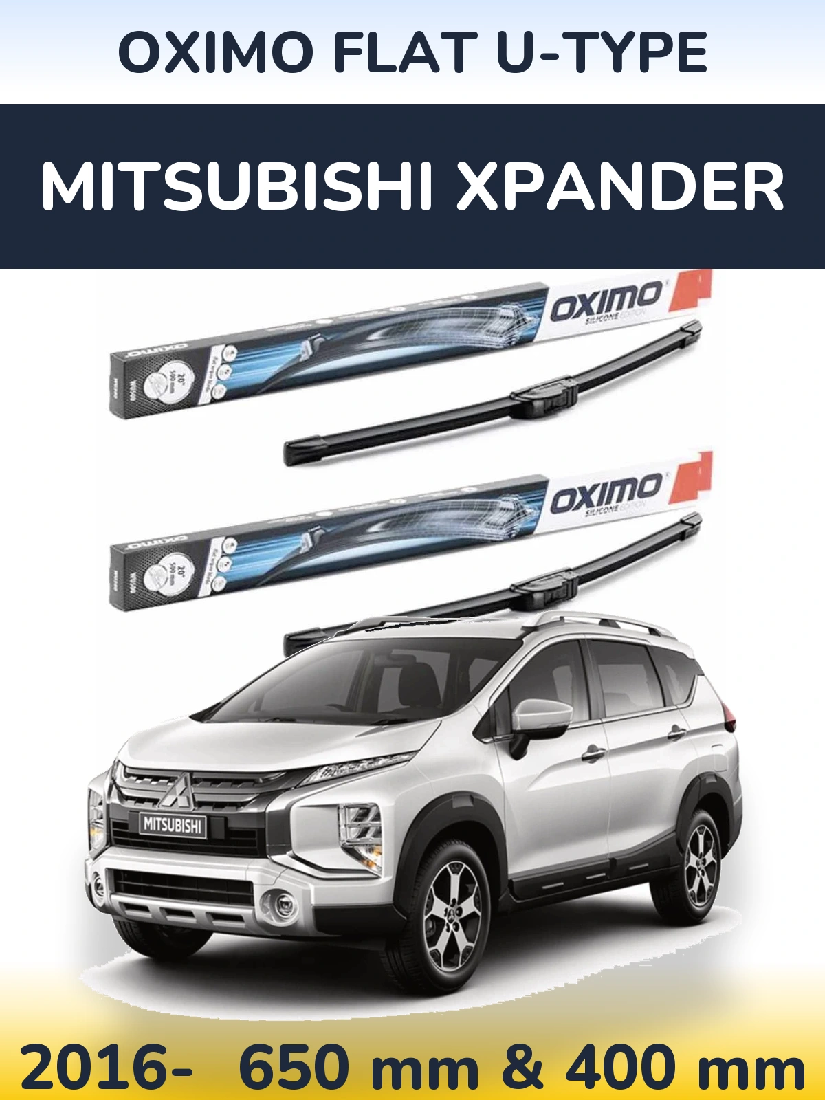 Komplet przednich wycieraczek Oximo Flat U-type 650 & 400 mm do Mitsubishi Xpander 2016-2026