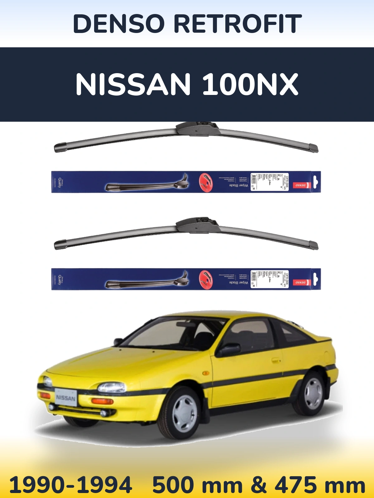 Komplet przednich wycieraczek Denso Retrofit 500 & 475 mm do Nissan 100NX 1990-1994