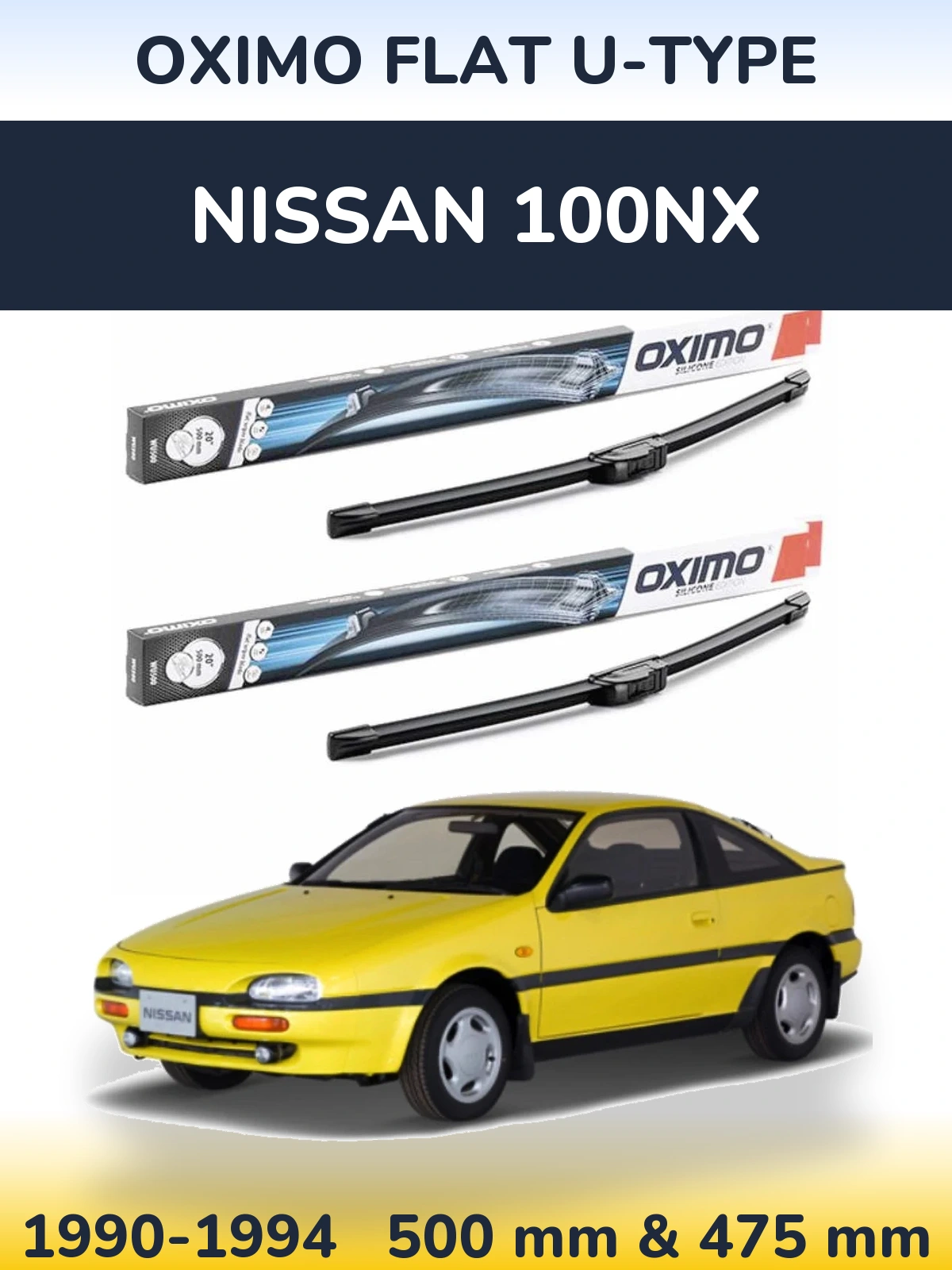 Комплект передних дворников Oximo Flat U-type 500 & 475 мм для Nissan 100NX 1990-1994