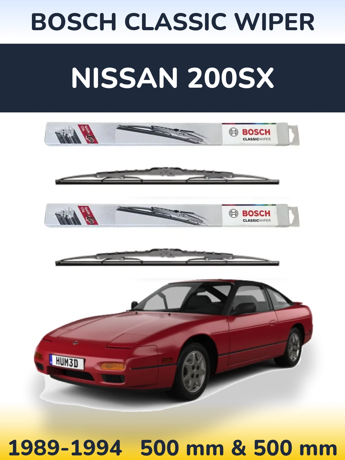 Комплект передніх щіток BOSCH Classic Wiper 500 & 500 мм для Nissan 200SX 1989-1994