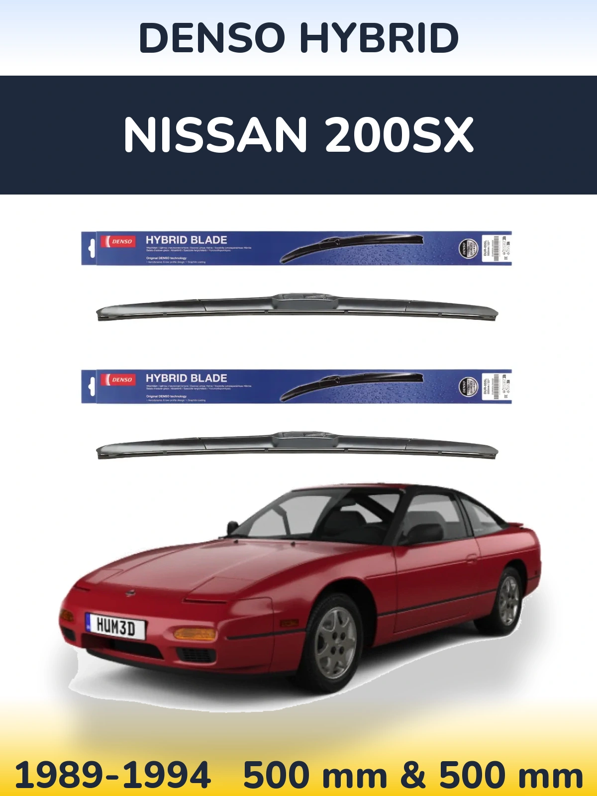 Комплект передніх щіток Denso Hybrid 500 & 500 мм для Nissan 200SX 1989-1994