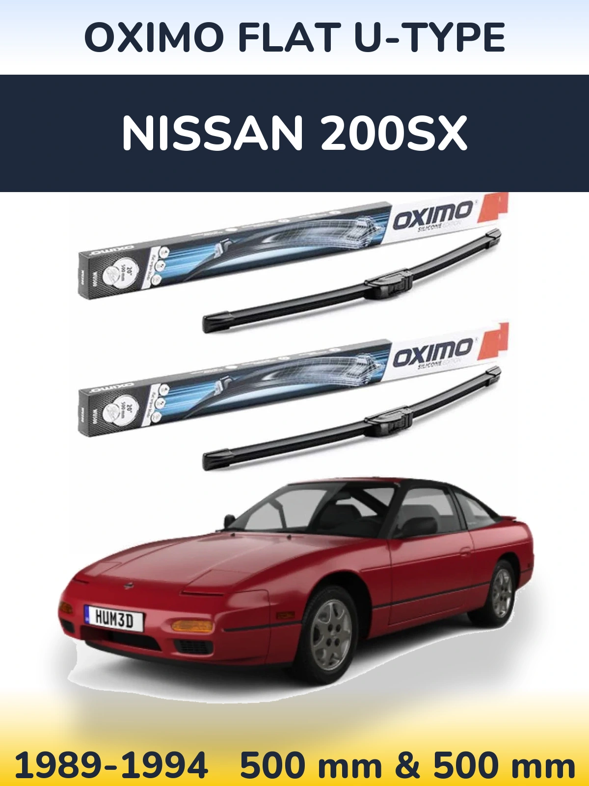Front wiper blade set Oximo Flat U-type 500 & 500 mm for Nissan 200SX 1989-1994