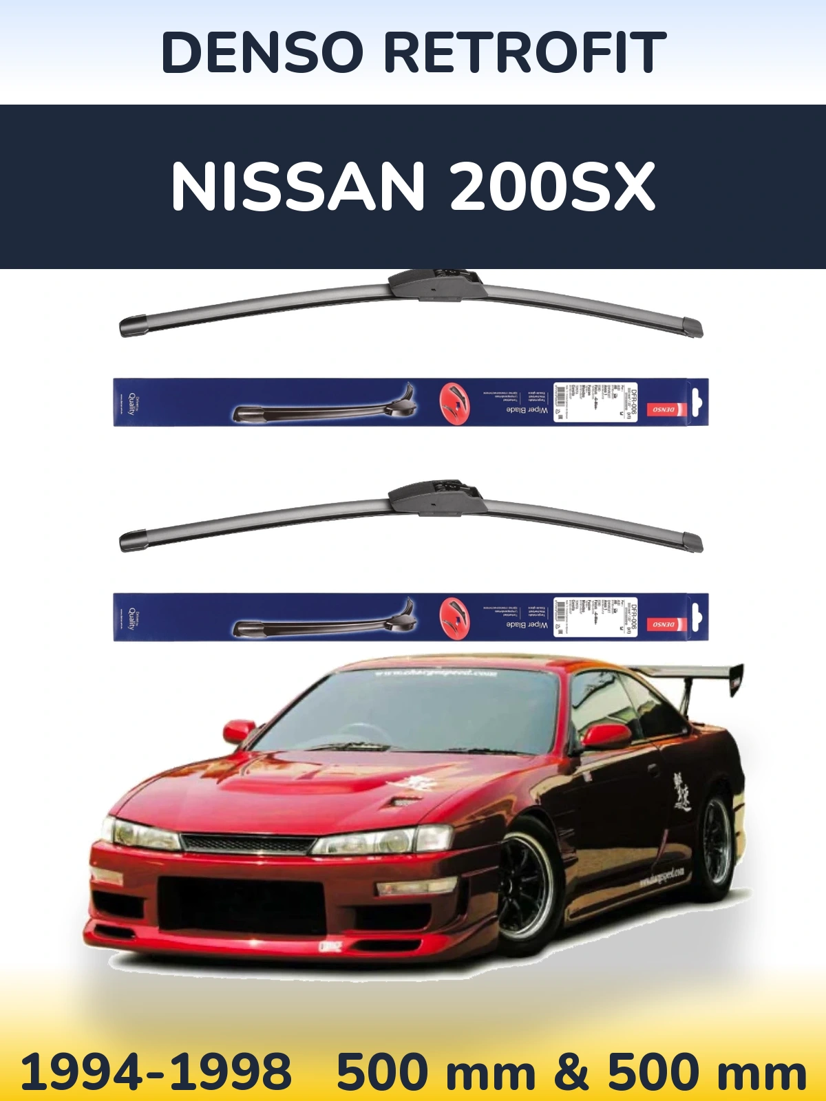 Komplet przednich wycieraczek Denso Retrofit 500 & 500 mm do Nissan 200SX 1994-1998