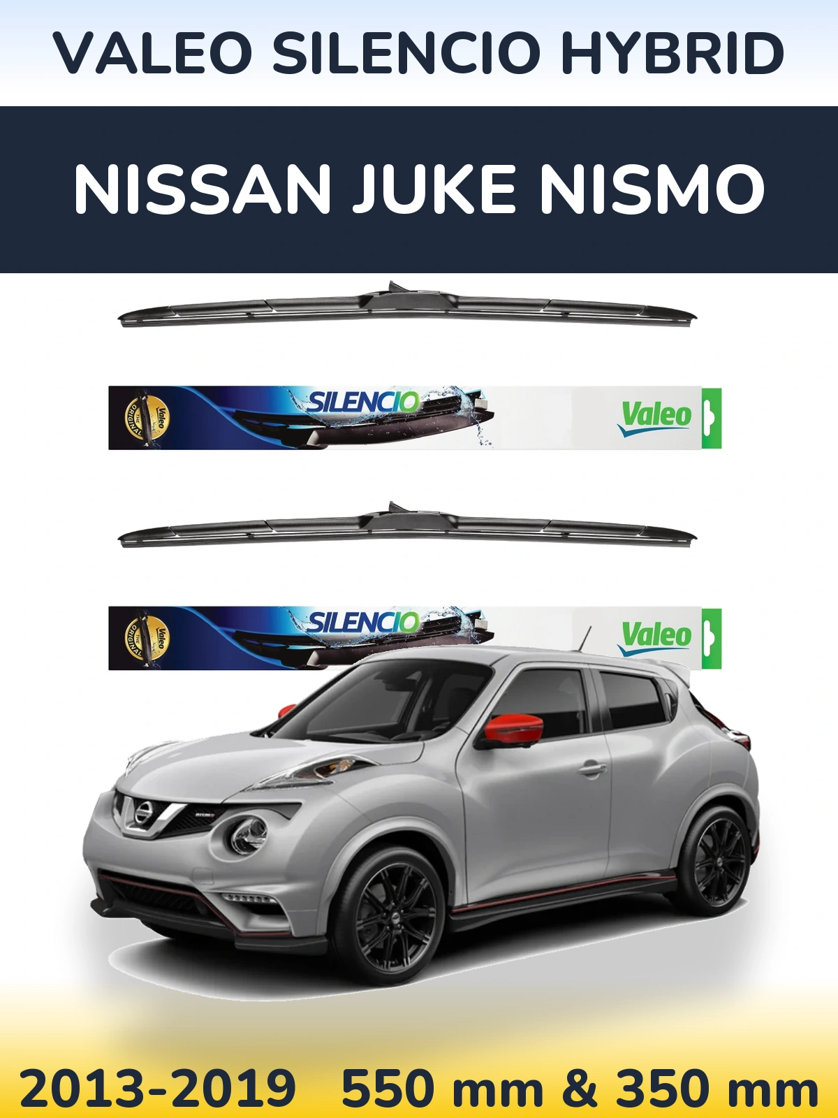 Front wiper blade set Valeo Silencio Hybrid 550 & 350 mm for Nissan Juke Nismo 2013-2019