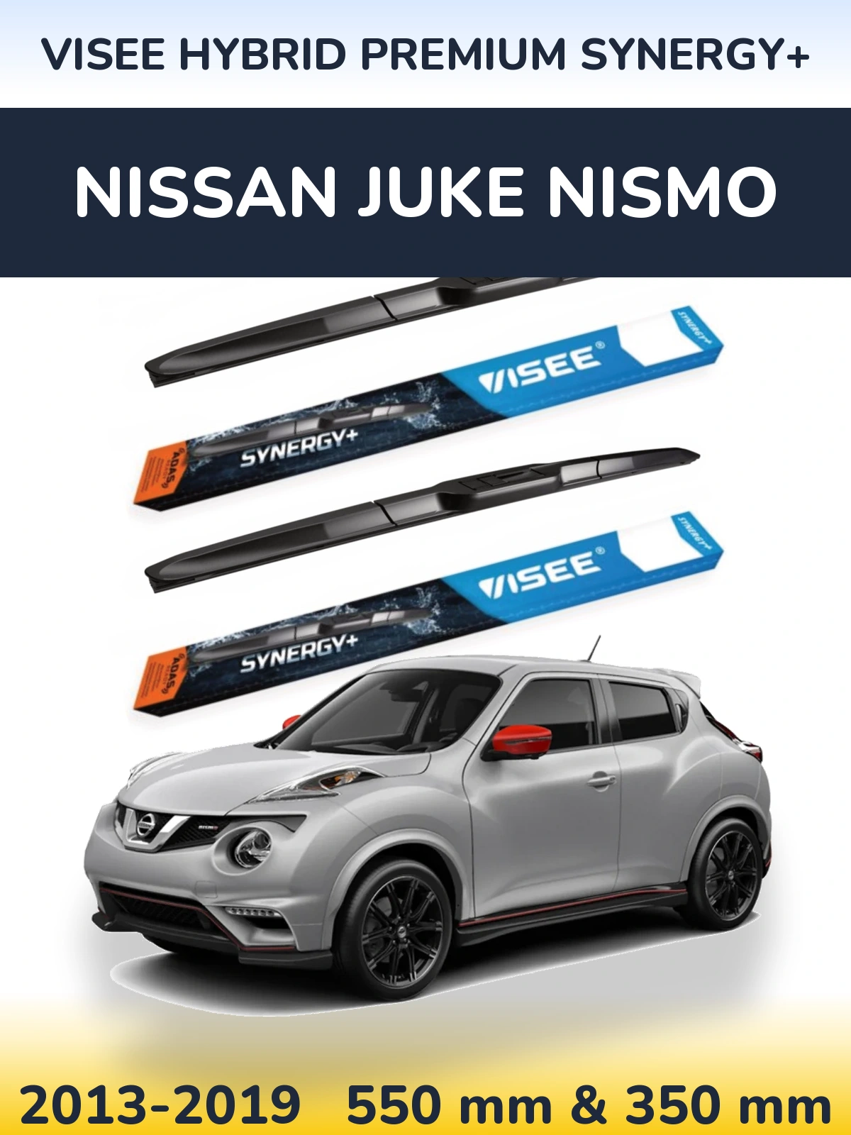 Front wiper blade set VISEE HYBRID PREMIUM SYNERGY+ 550 & 350 mm for Nissan Juke Nismo 2013-2019