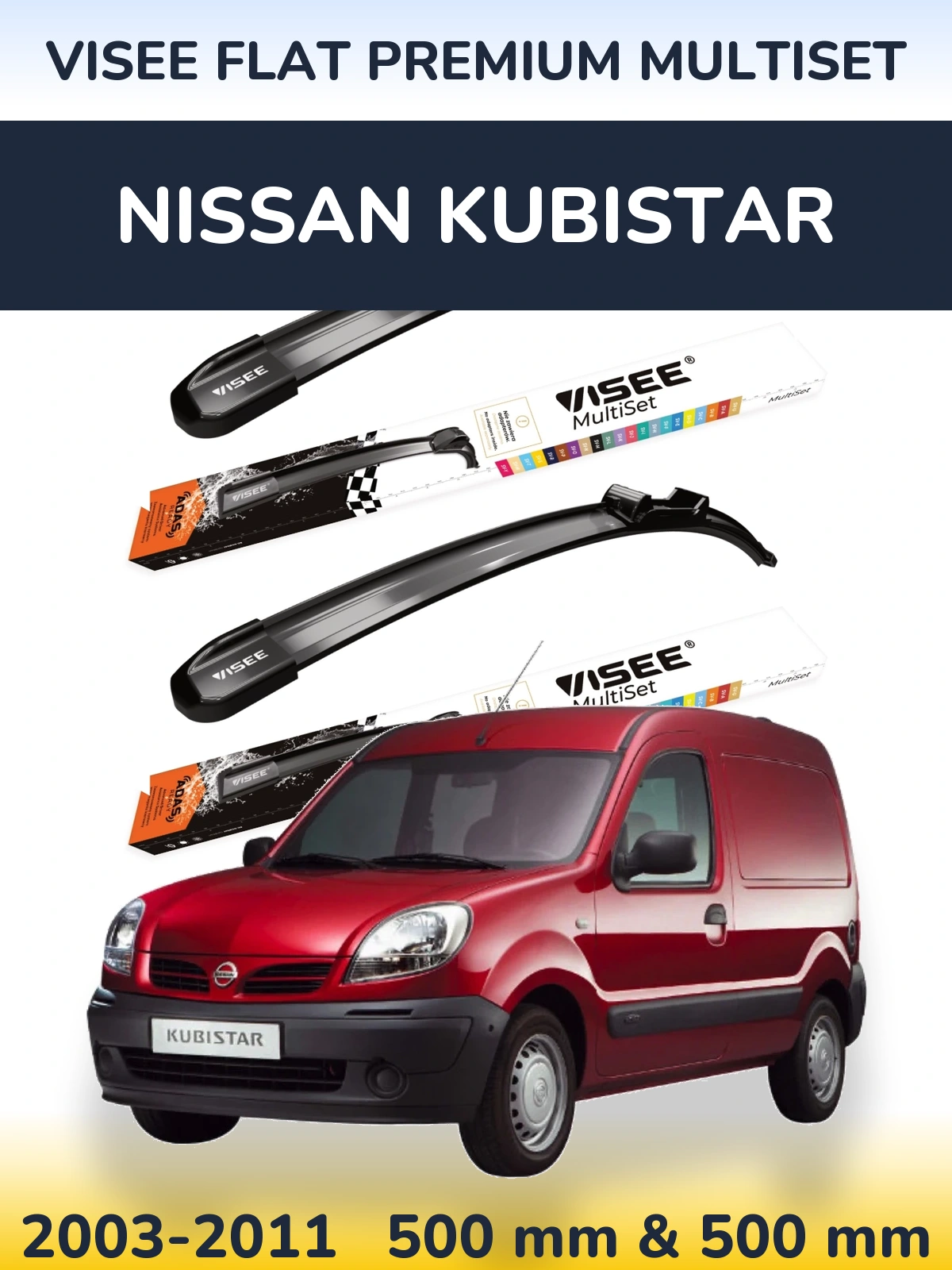 Front wiper blade set VISEE FLAT PREMIUM MultiSet 500 & 500 mm for Nissan Kubistar 2003-2011