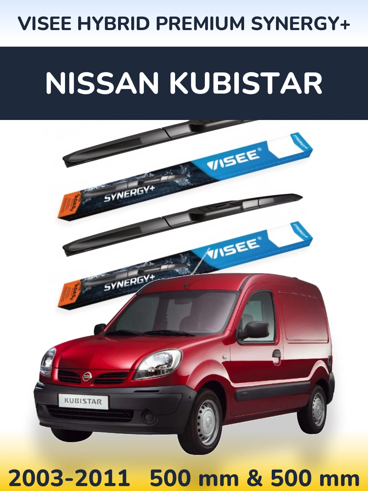 Komplet przednich wycieraczek VISEE HYBRID PREMIUM SYNERGY+ 500 & 500 mm do Nissan Kubistar 2003-2011