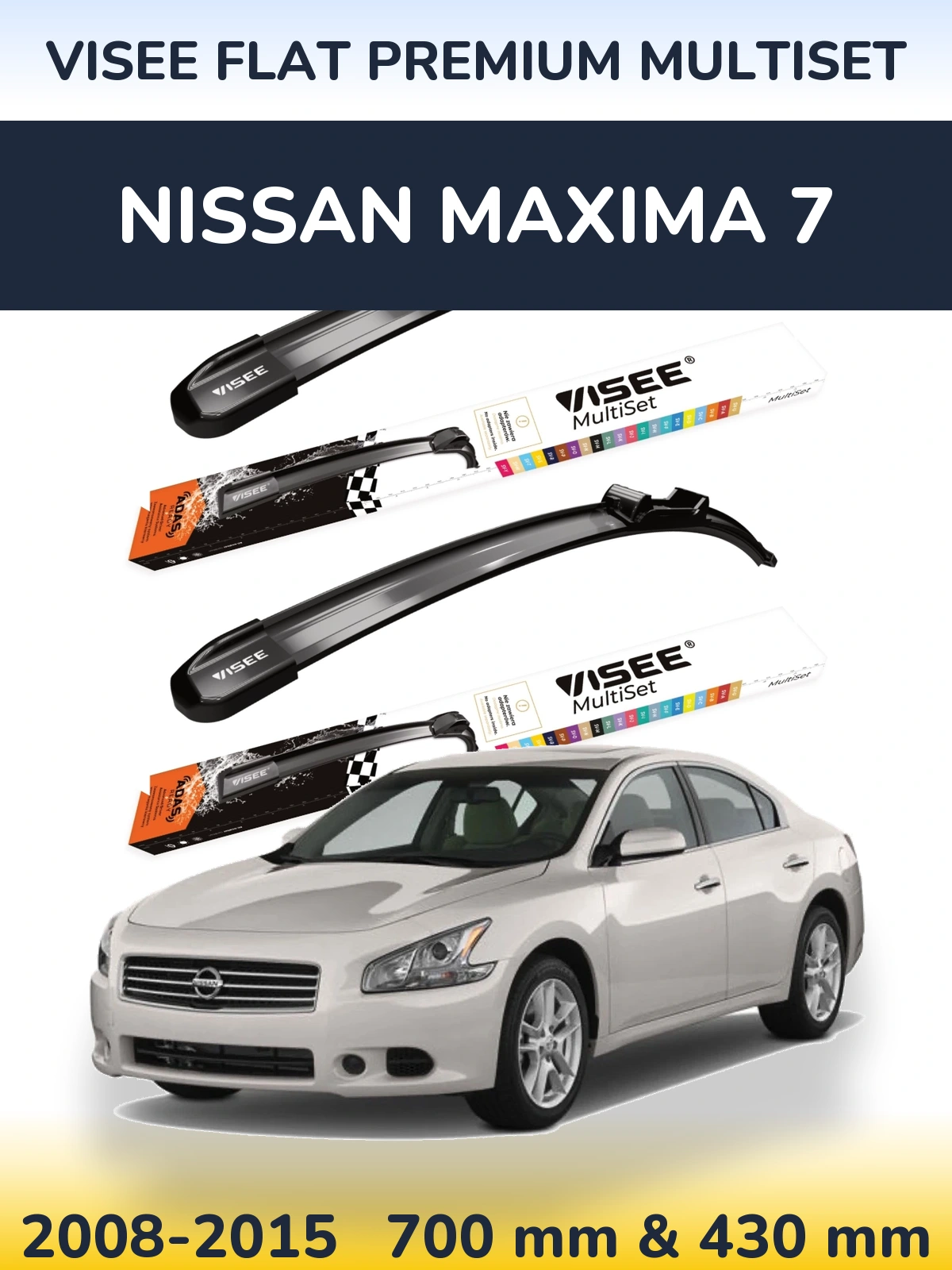 Komplet przednich wycieraczek VISEE FLAT PREMIUM MultiSet 700 & 430 mm do Nissan Maxima 7 2008-2015