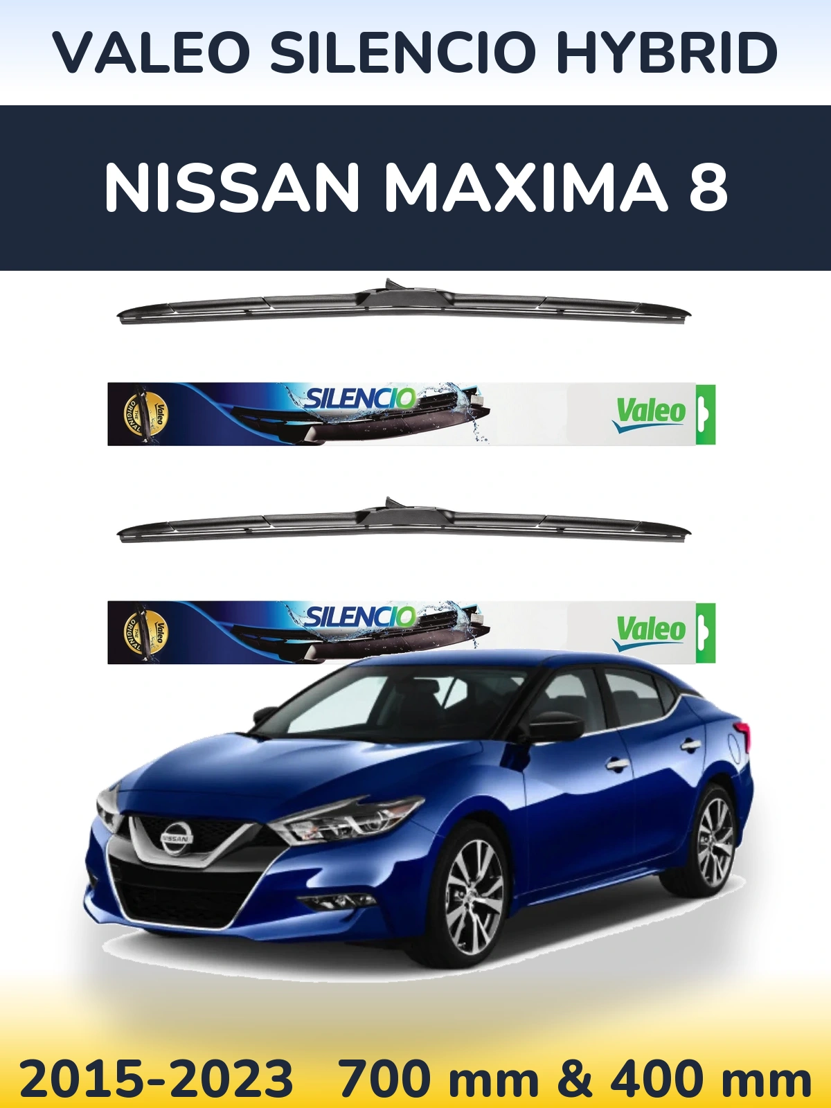 Komplet przednich wycieraczek Valeo Silencio Hybrid 700 & 400 mm do Nissan Maxima 8 2015-2023