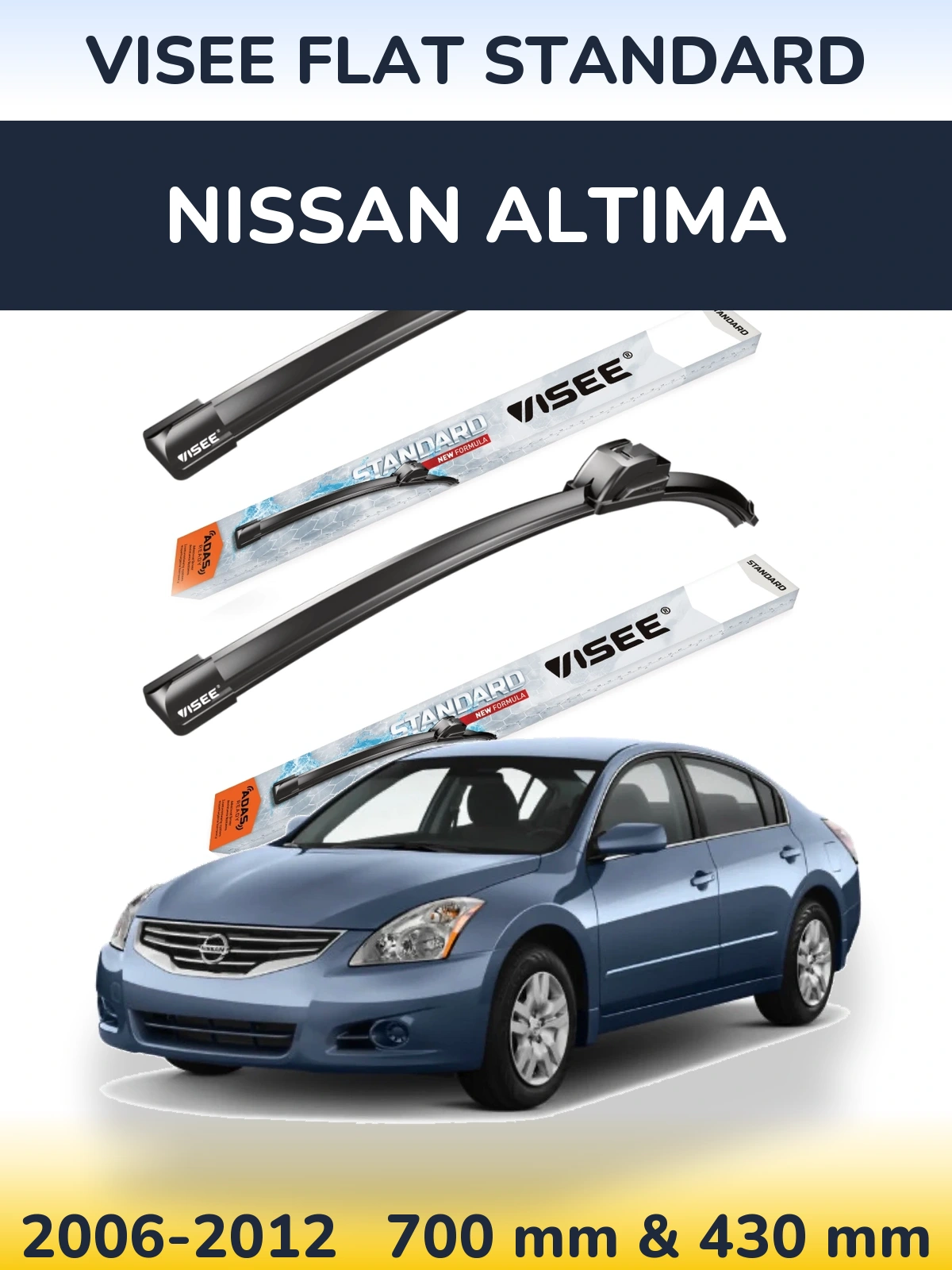Komplet przednich wycieraczek VISEE FLAT STANDARD 700 & 430 mm do Nissan Altima 2006-2012