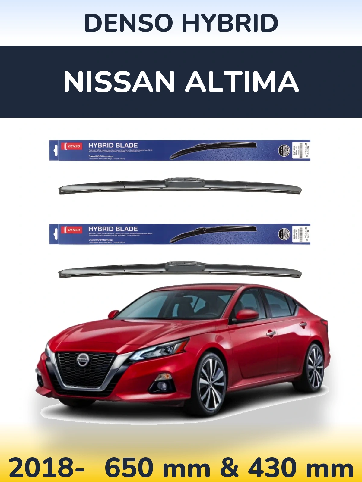 Front wiper blade set Denso Hybrid 650 & 430 mm for Nissan Altima 2018-2026