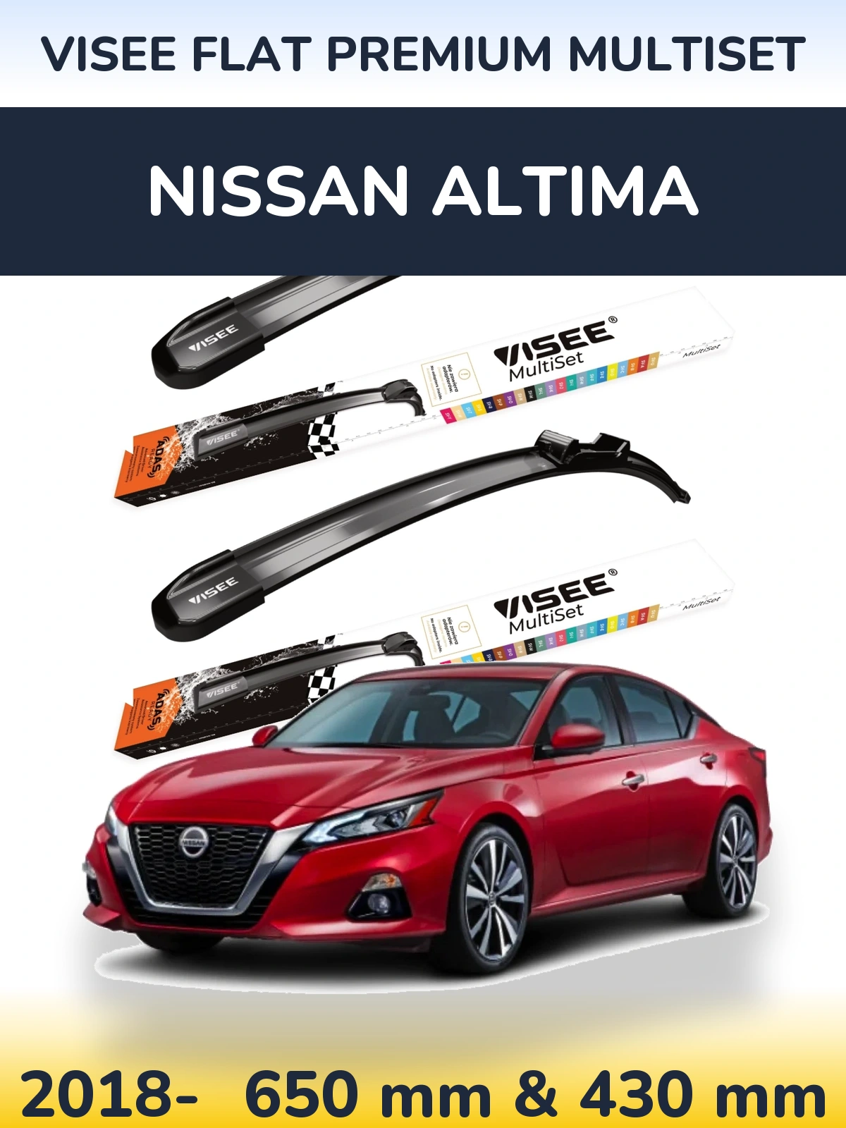 Front wiper blade set VISEE FLAT PREMIUM MultiSet 650 & 430 mm for Nissan Altima 2018-2026
