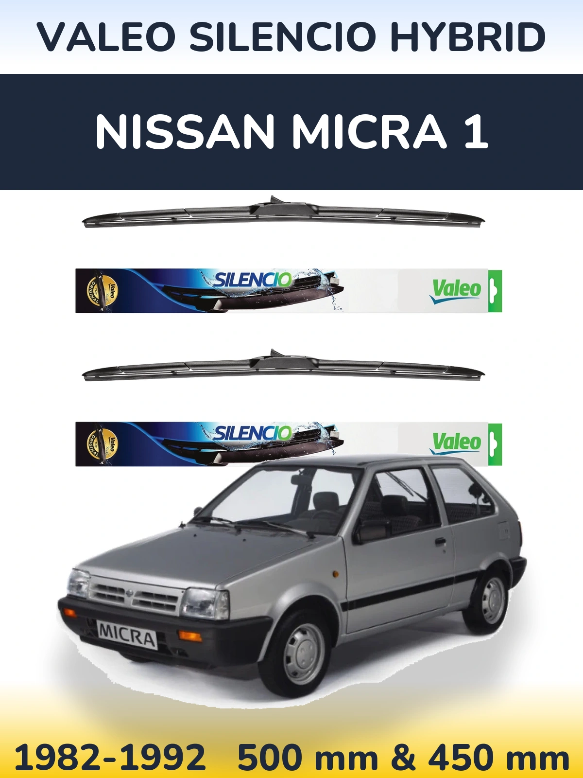 Комплект передних дворников Valeo Silencio Hybrid 500 & 450 мм для Nissan Micra 1 1982-1992