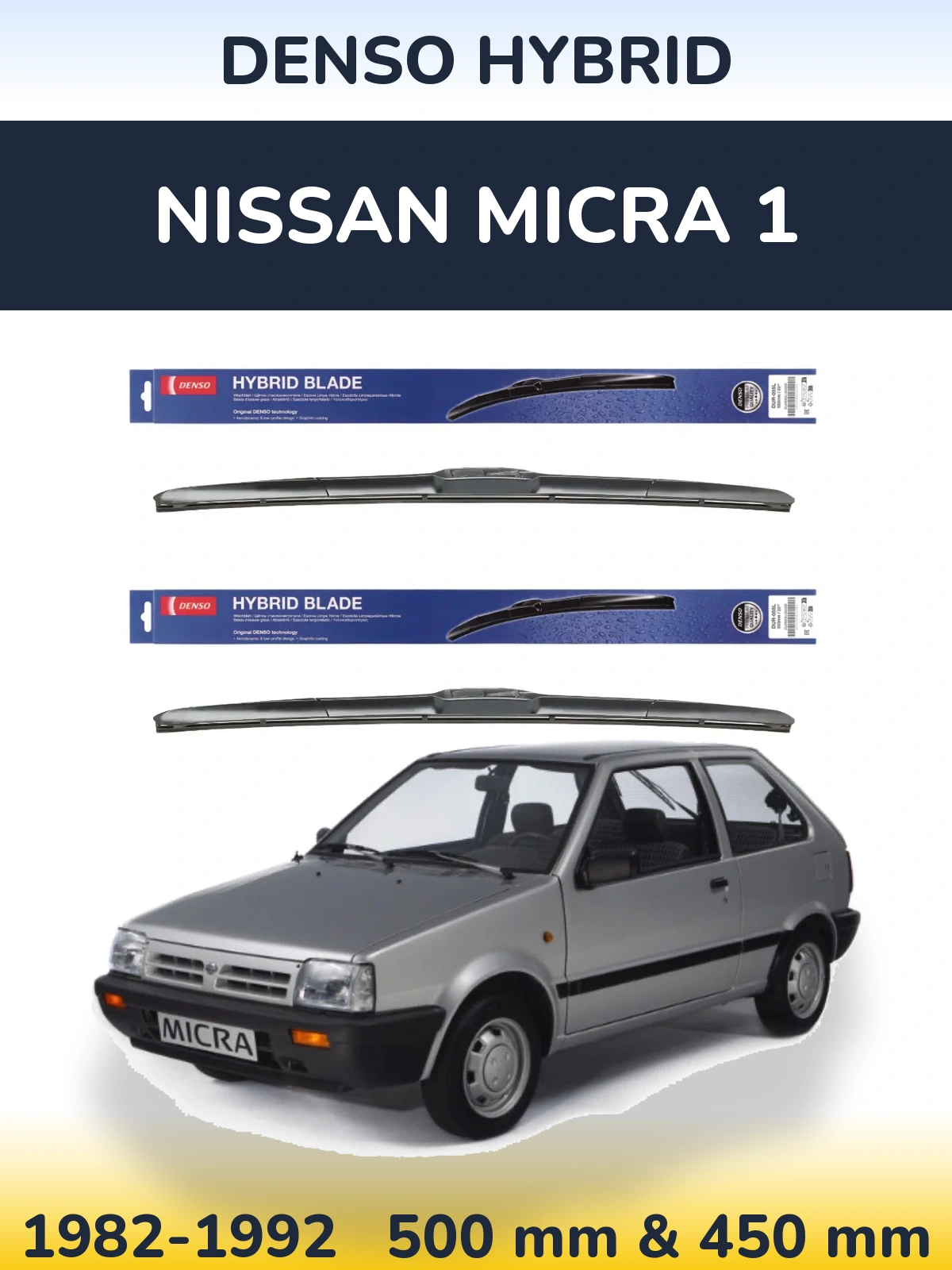 Komplet przednich wycieraczek Denso Hybrid 500 & 450 mm do Nissan Micra 1 1982-1992