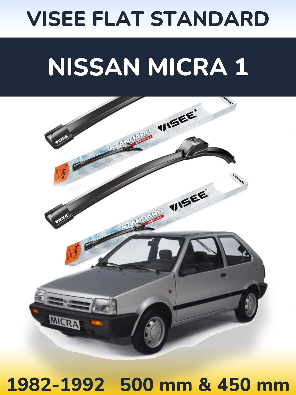 Комплект передних дворников VISEE FLAT STANDARD 500 & 450 мм для Nissan Micra 1 1982-1992