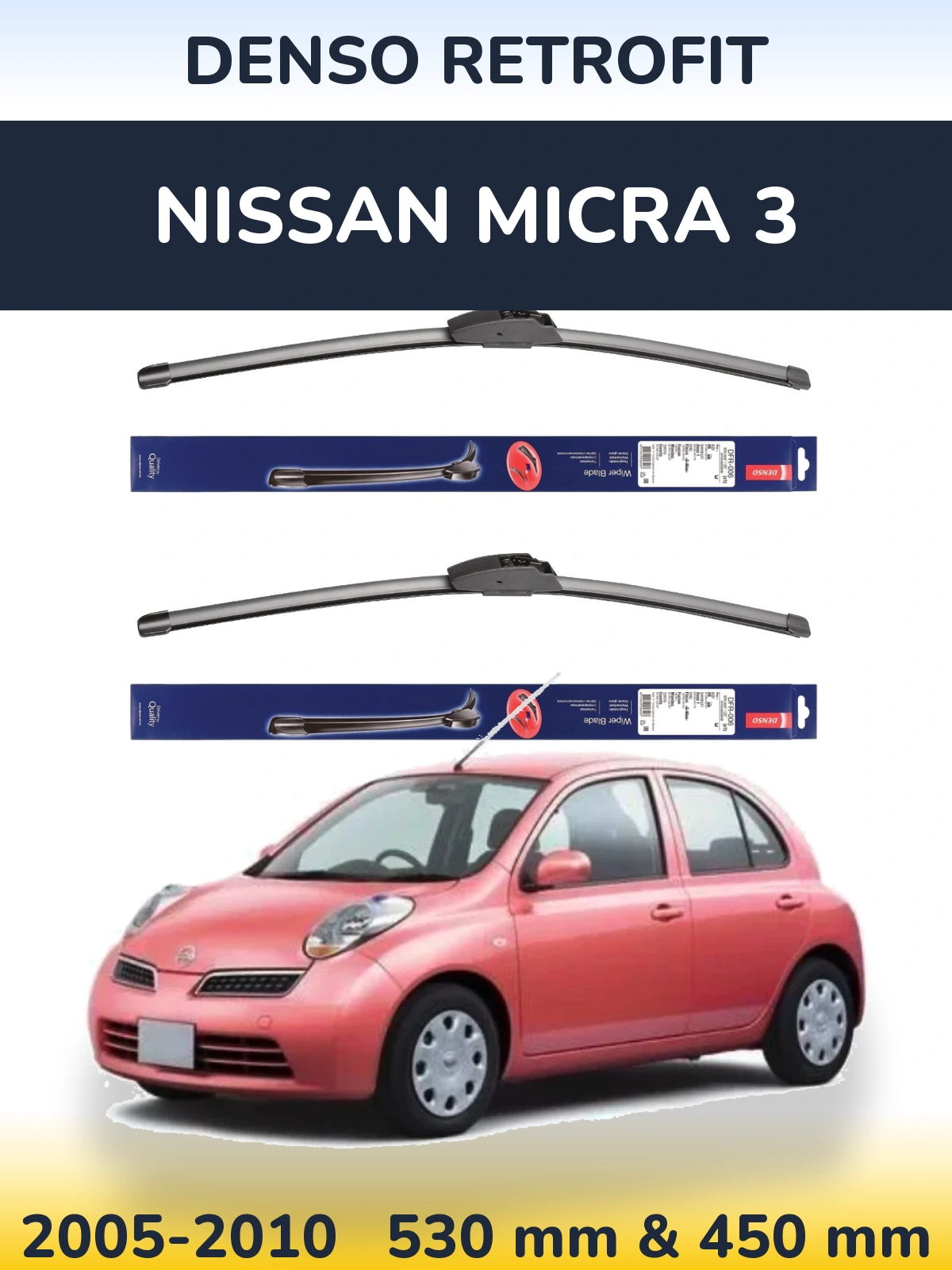 Комплект передних дворников Denso Retrofit 530 & 450 мм для Nissan Micra 3 2005-2010