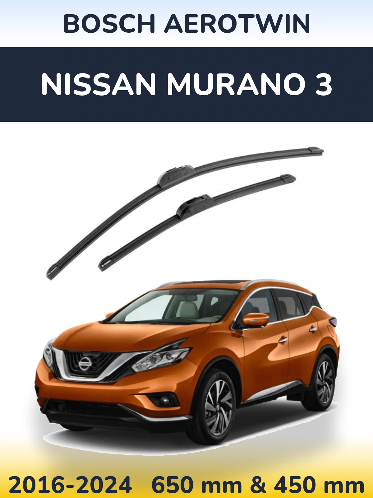 Front wiper blade set BOSCH AeroTwin 650 & 450 mm for Nissan Murano 3 2016-2024