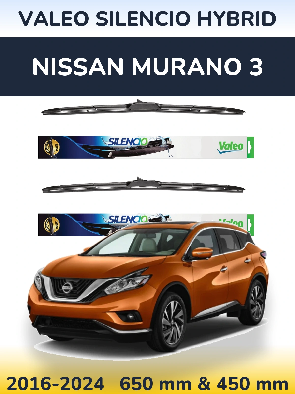 Komplet przednich wycieraczek Valeo Silencio Hybrid 650 & 450 mm do Nissan Murano 3 2016-2024