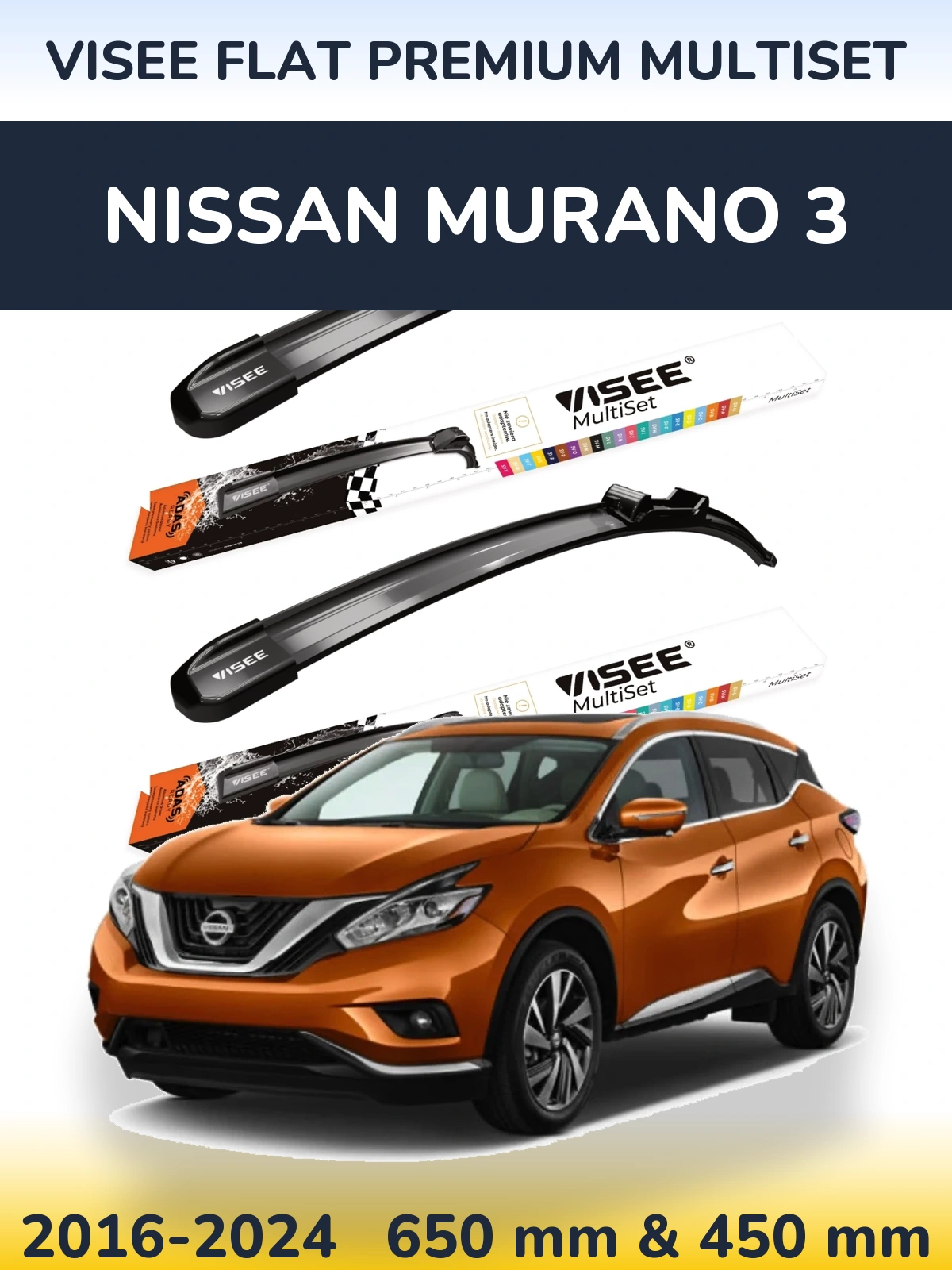 Komplet przednich wycieraczek VISEE FLAT PREMIUM MultiSet 650 & 450 mm do Nissan Murano 3 2016-2024