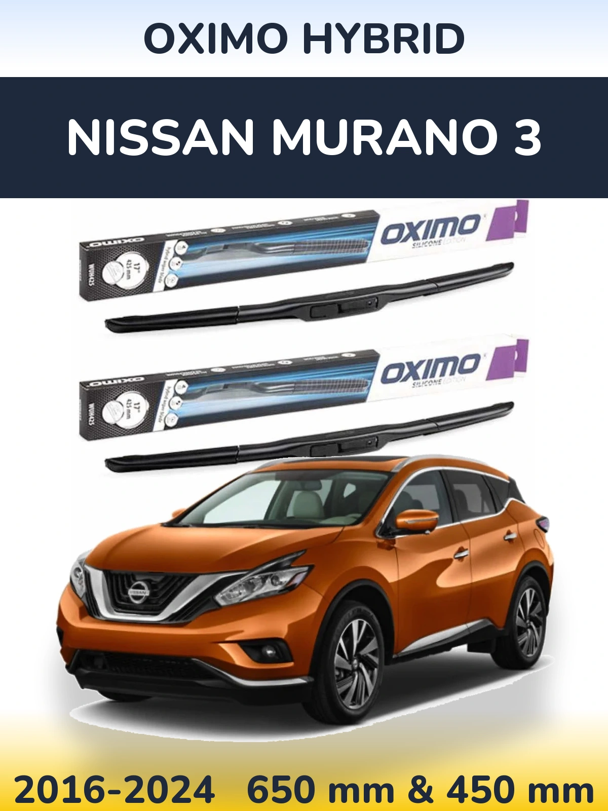 Komplet przednich wycieraczek Oximo Hybrid 650 & 450 mm do Nissan Murano 3 2016-2024