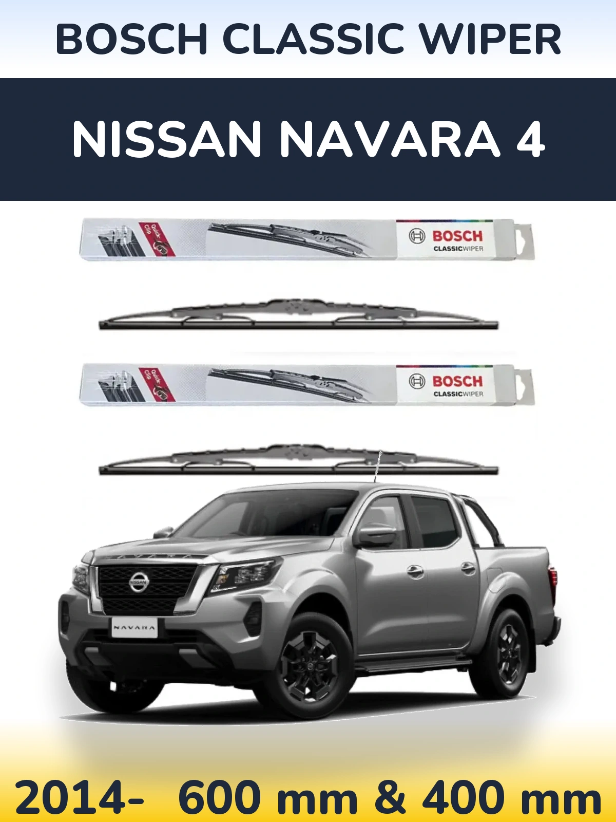 Komplet przednich wycieraczek BOSCH Classic Wiper 600 & 400 mm do Nissan Navara 4 2014-2026