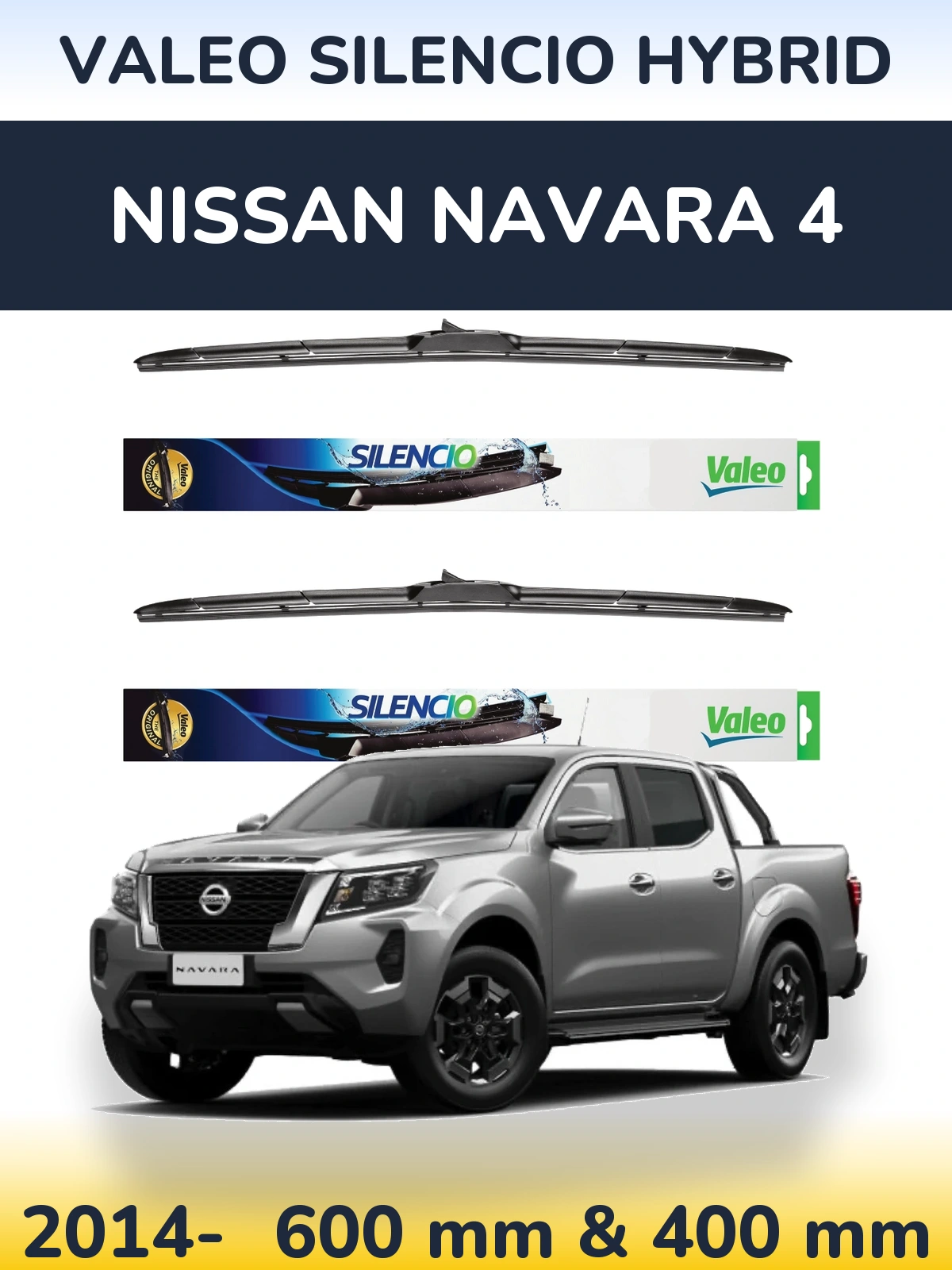 Komplet przednich wycieraczek Valeo Silencio Hybrid 600 & 400 mm do Nissan Navara 4 2014-2026