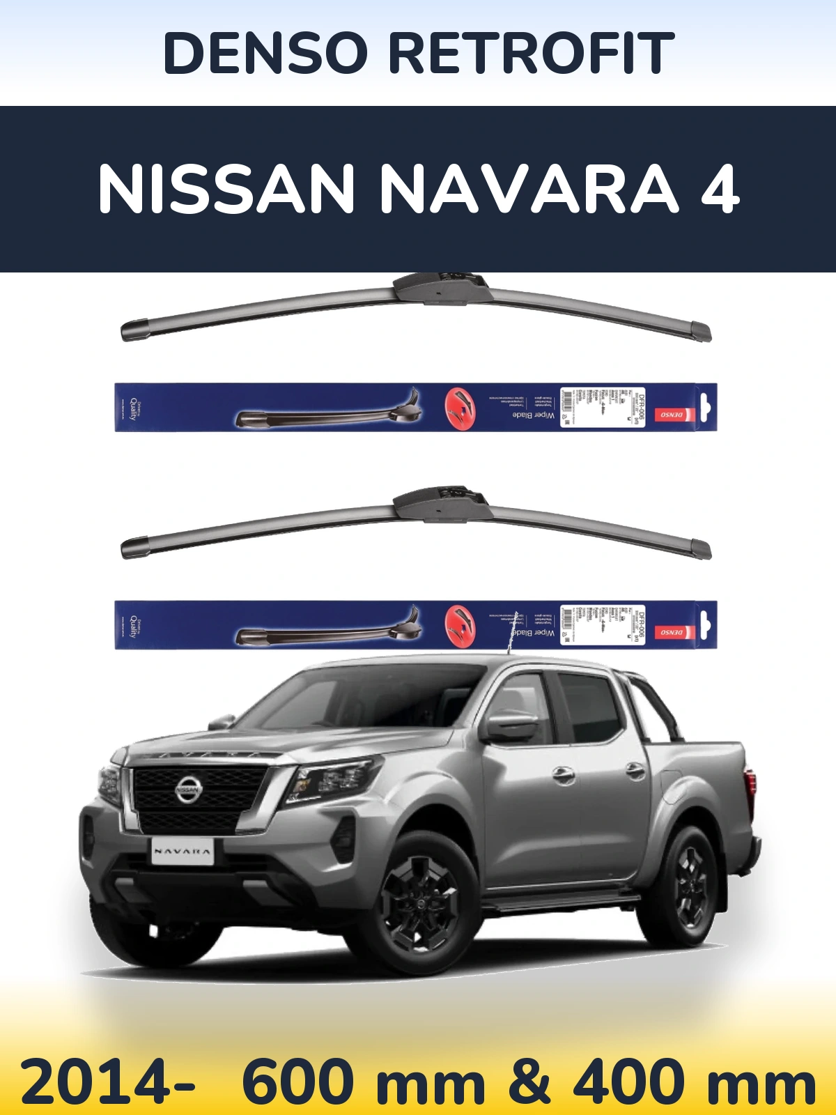 Komplet przednich wycieraczek Denso Retrofit 600 & 400 mm do Nissan Navara 4 2014-2026