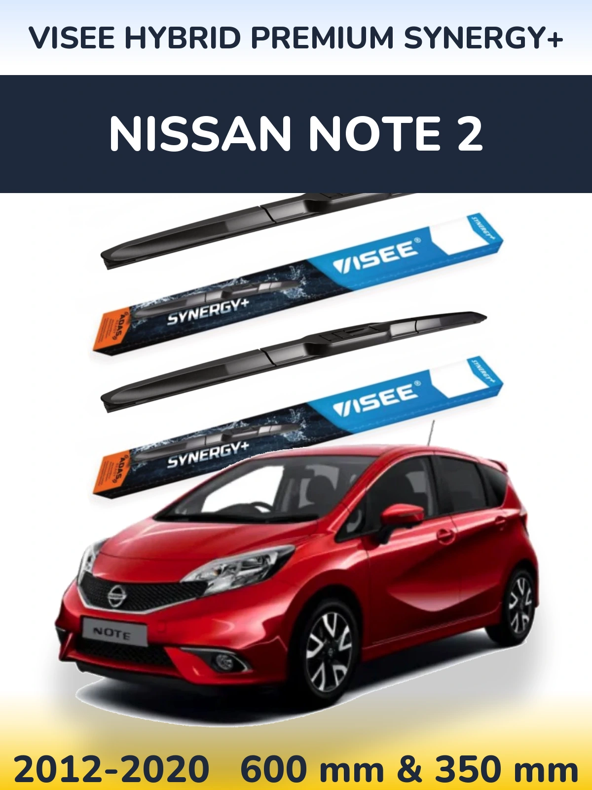 Front wiper blade set VISEE HYBRID PREMIUM SYNERGY+ 600 & 350 mm for Nissan Note 2 2012-2020