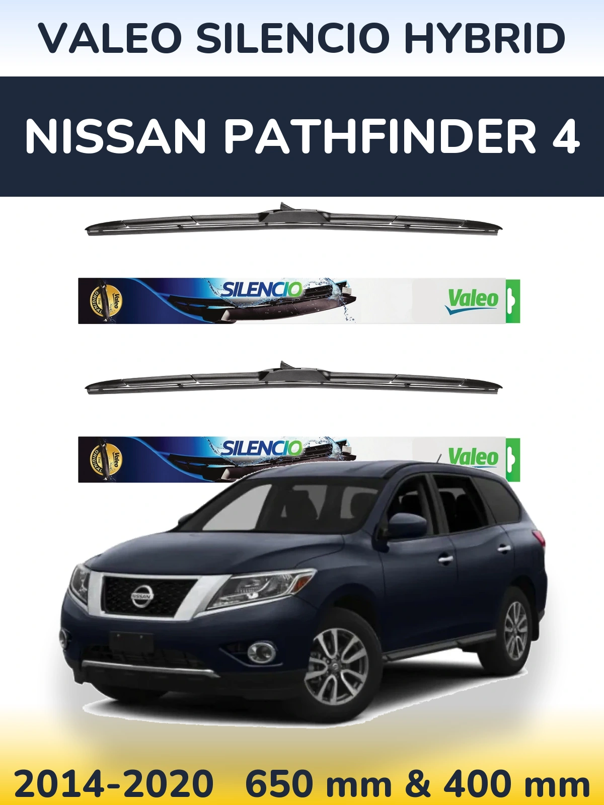 Komplet przednich wycieraczek Valeo Silencio Hybrid 650 & 400 mm do Nissan Pathfinder 4 2014-2020