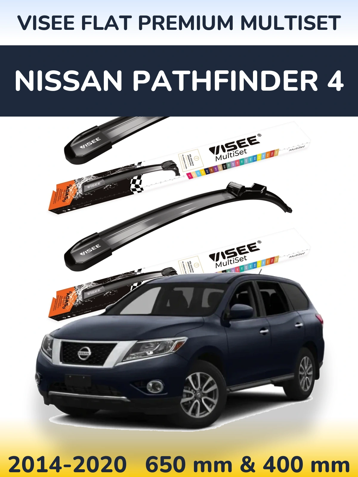 Komplet przednich wycieraczek VISEE FLAT PREMIUM MultiSet 650 & 400 mm do Nissan Pathfinder 4 2014-2020