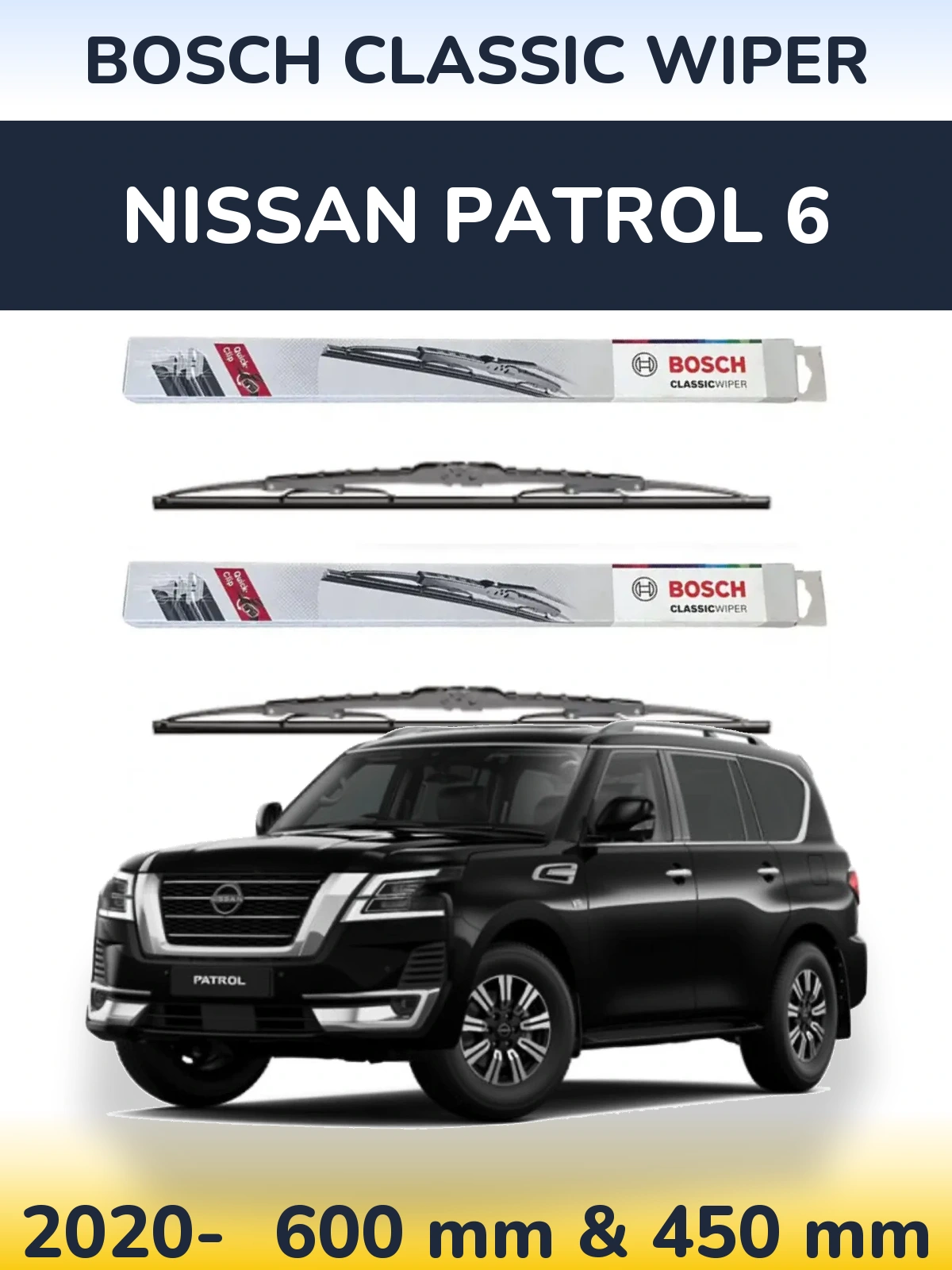 Комплект передних дворников BOSCH Classic Wiper 600 & 450 мм для Nissan Patrol 6 2020-2026