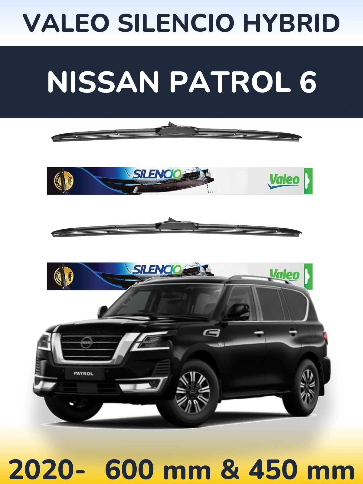 Комплект передних дворников Valeo Silencio Hybrid 600 & 450 мм для Nissan Patrol 6 2020-2026
