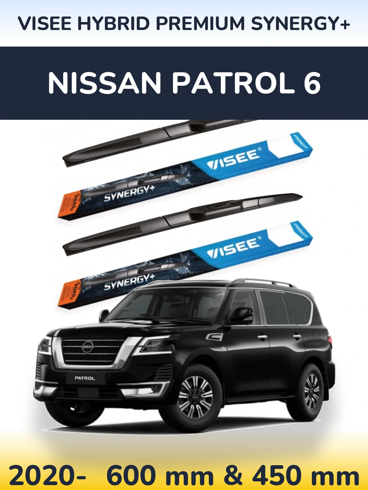 Front wiper blade set VISEE HYBRID PREMIUM SYNERGY+ 600 & 450 mm for Nissan Patrol 6 2020-2026