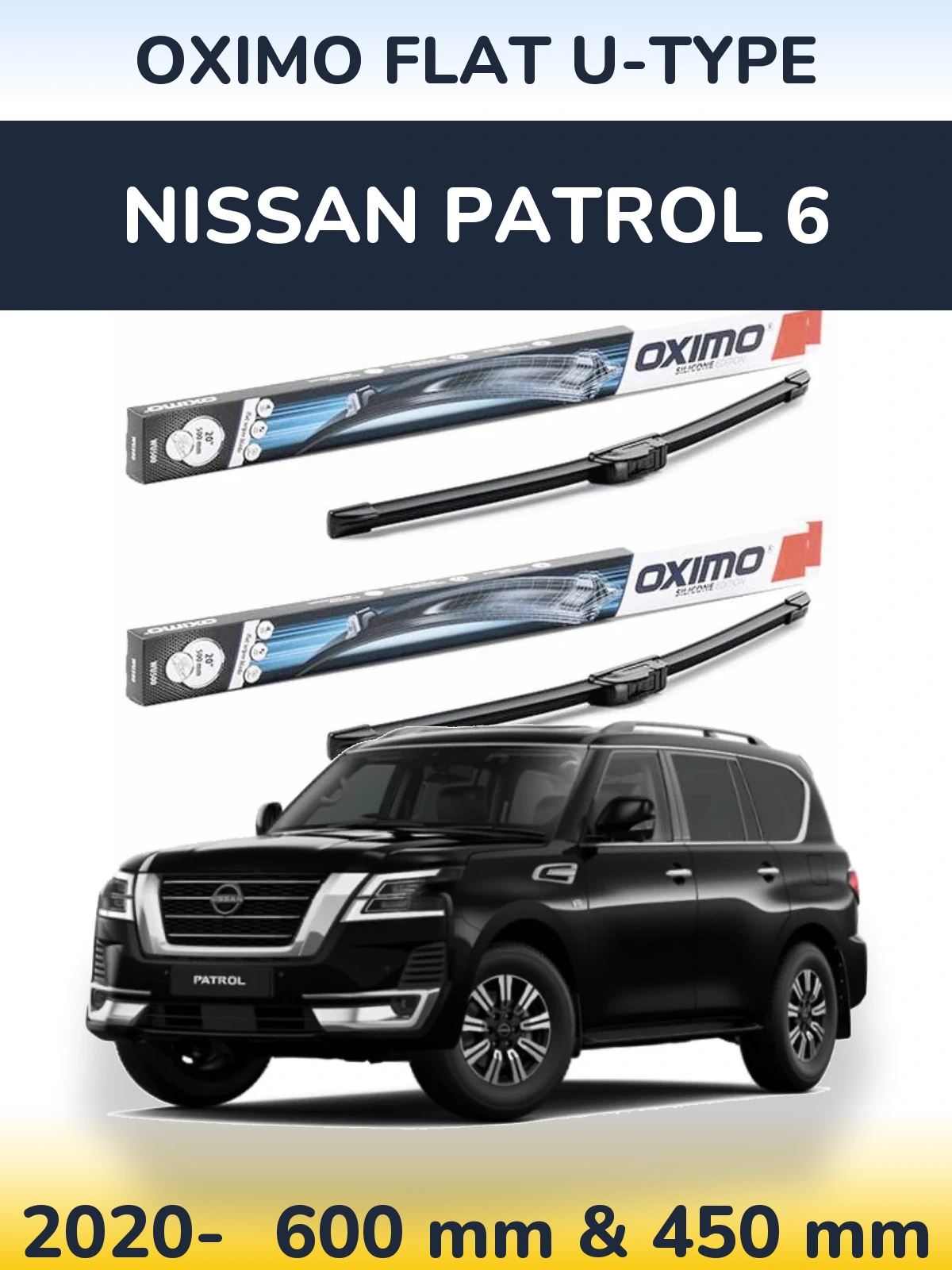 Комплект передніх щіток Oximo Flat U-type 600 & 450 мм для Nissan Patrol 6 2020-2026