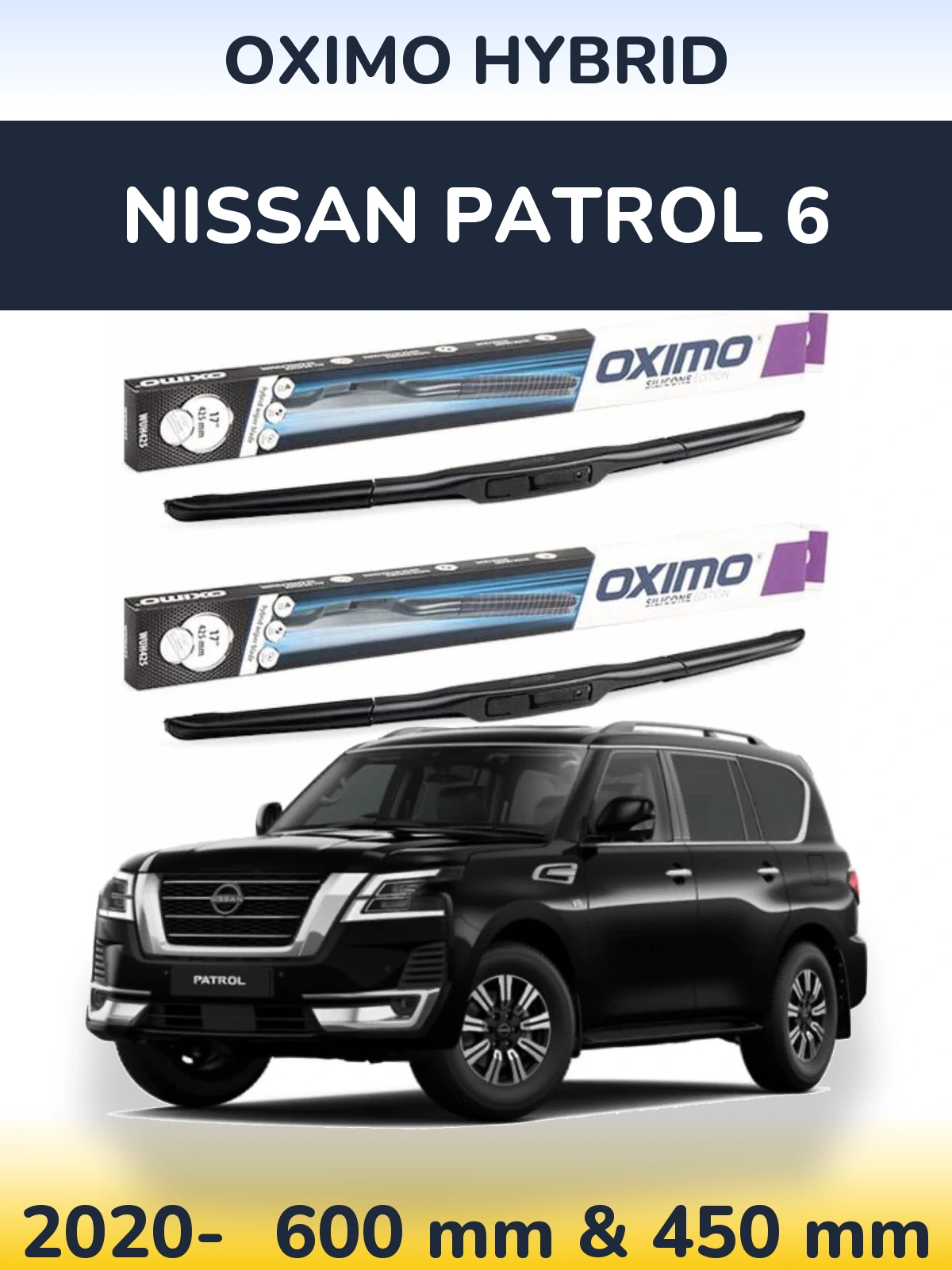 Komplet przednich wycieraczek Oximo Hybrid 600 & 450 mm do Nissan Patrol 6 2020-2026