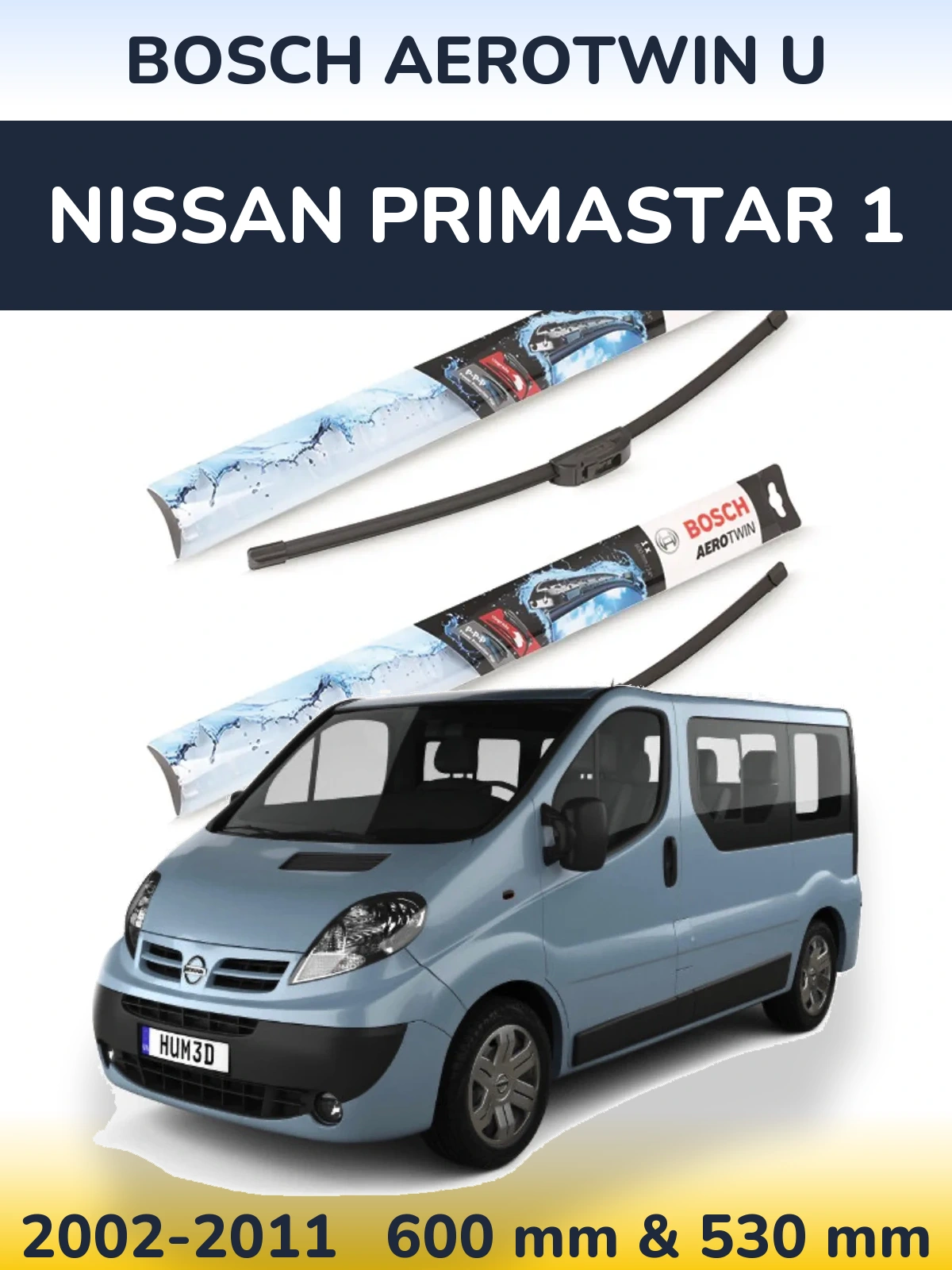 Komplet przednich wycieraczek BOSCH AeroTwin U 600 & 530 mm do Nissan Primastar 1 2002-2011