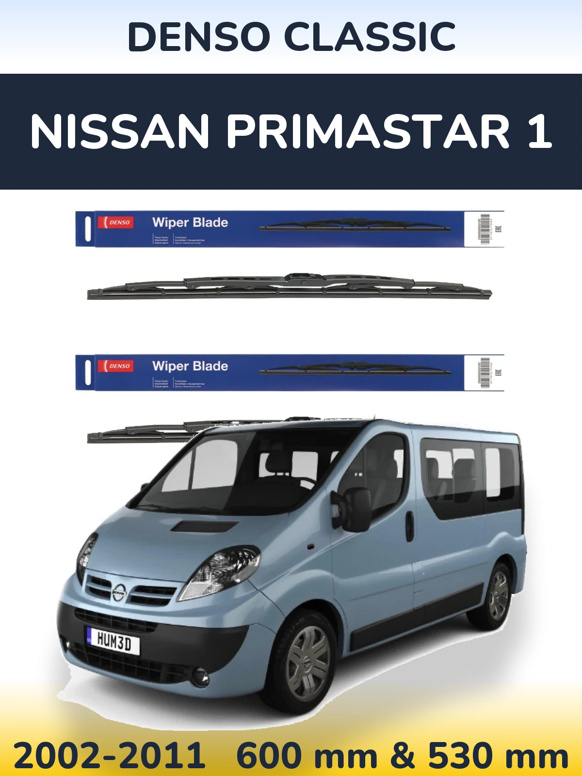 Front wiper blade set Denso Classic 600 & 530 mm for Nissan Primastar 1 2002-2011