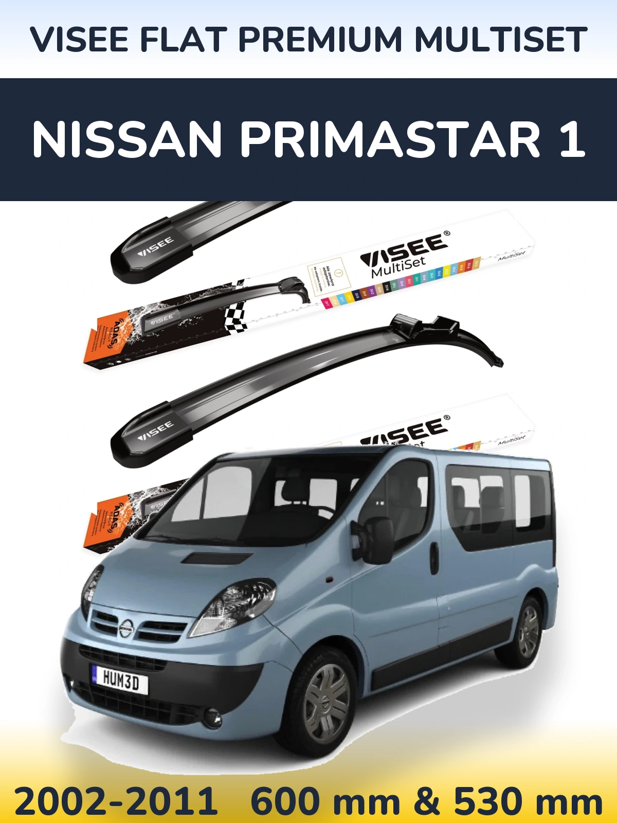 Komplet przednich wycieraczek VISEE FLAT PREMIUM MultiSet 600 & 530 mm do Nissan Primastar 1 2002-2011