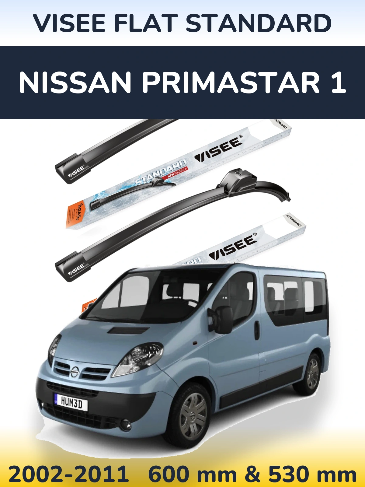 Комплект передних дворников VISEE FLAT STANDARD 600 & 530 мм для Nissan Primastar 1 2002-2011