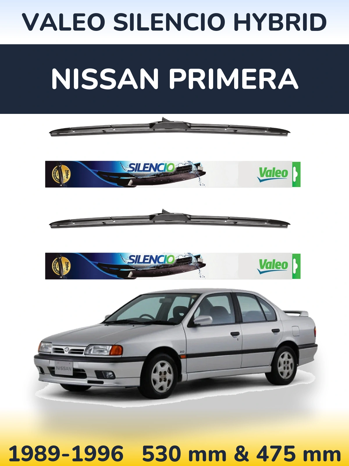 Комплект передніх щіток Valeo Silencio Hybrid 530 & 475 мм для Nissan Primera 1989-1996