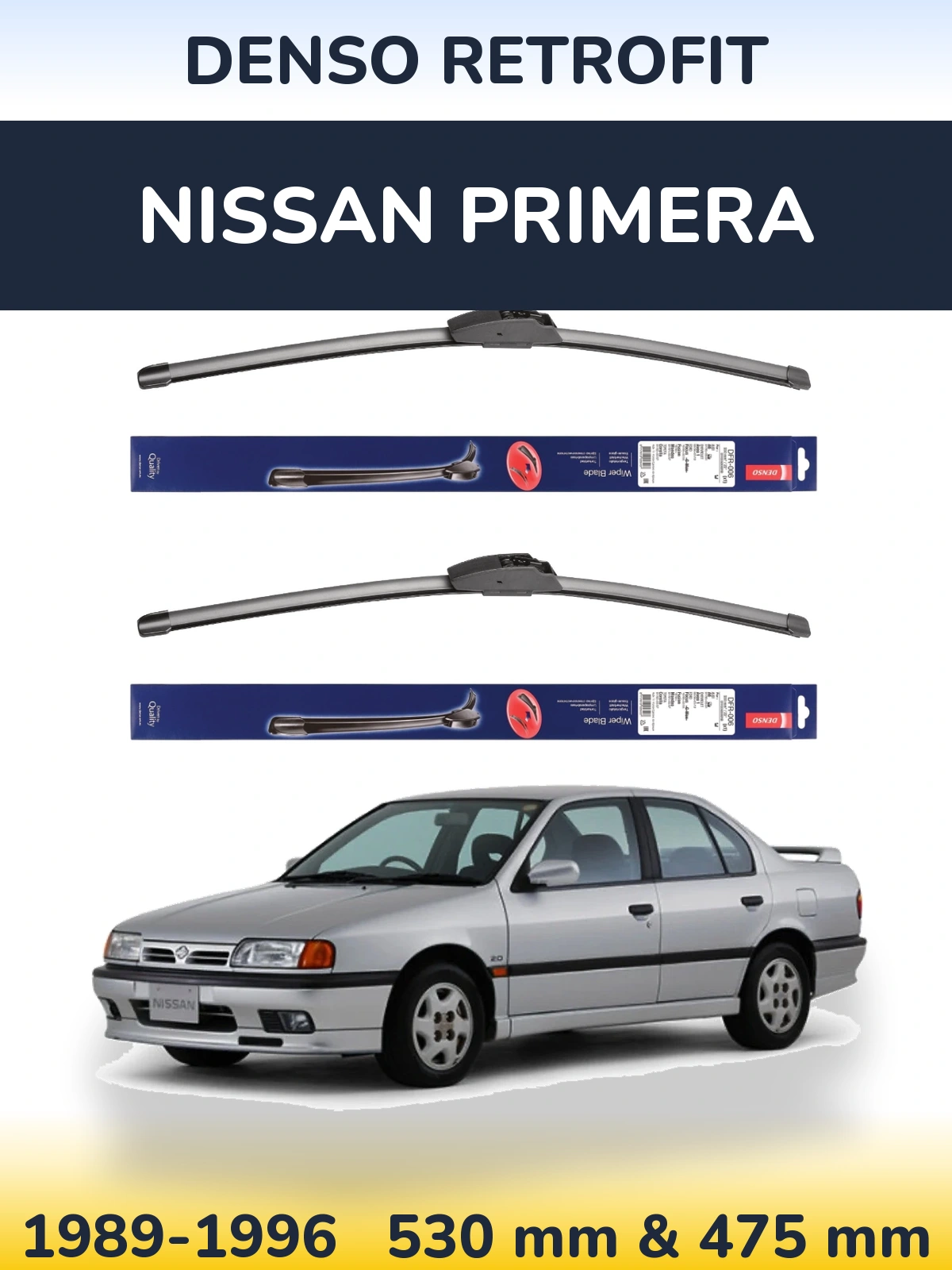 Komplet przednich wycieraczek Denso Retrofit 530 & 475 mm do Nissan Primera 1989-1996
