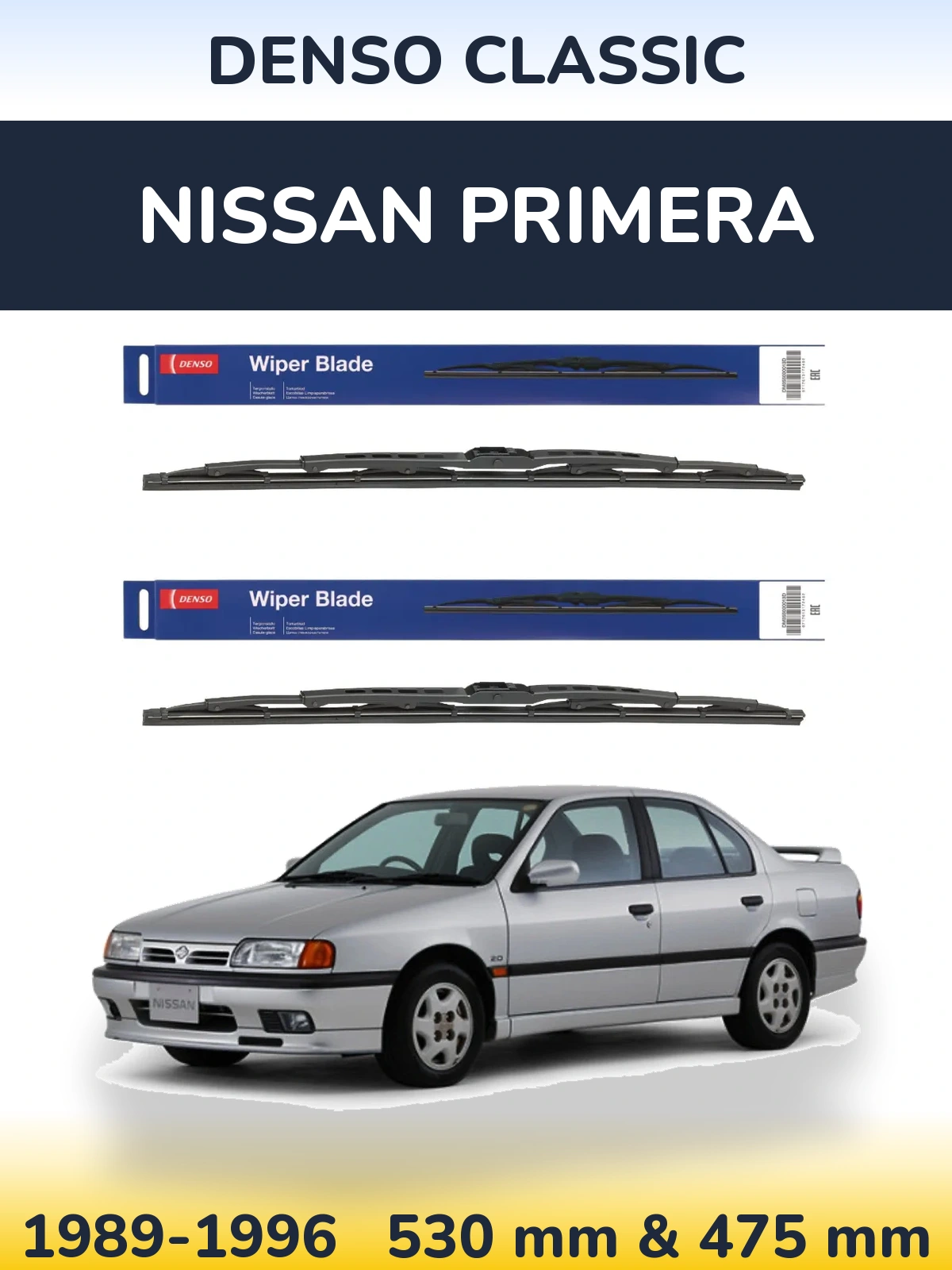 Komplet przednich wycieraczek Denso Classic 530 & 475 mm do Nissan Primera 1989-1996