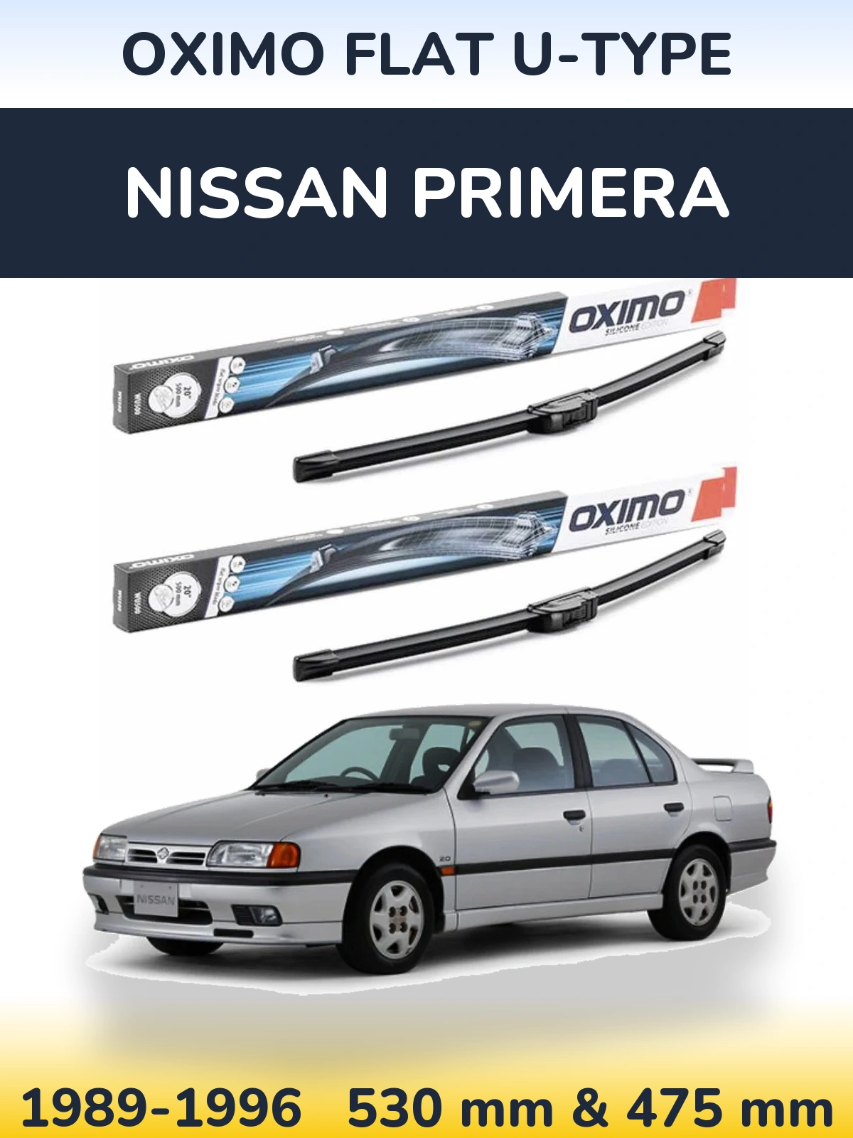 Комплект передних дворников Oximo Flat U-type 530 & 475 мм для Nissan Primera 1989-1996