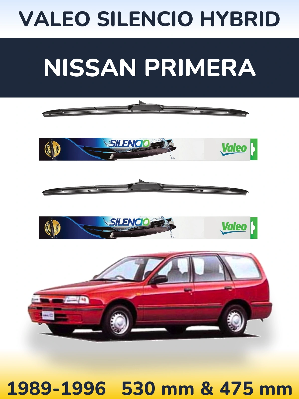 Комплект передних дворников Valeo Silencio Hybrid 530 & 475 мм для Nissan Primera 1989-1996